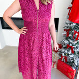 Elegant Lace Midi Dress - Merlot-500 Midi-FATE-July & June Women's Fashion Boutique Located in San Antonio, Texas