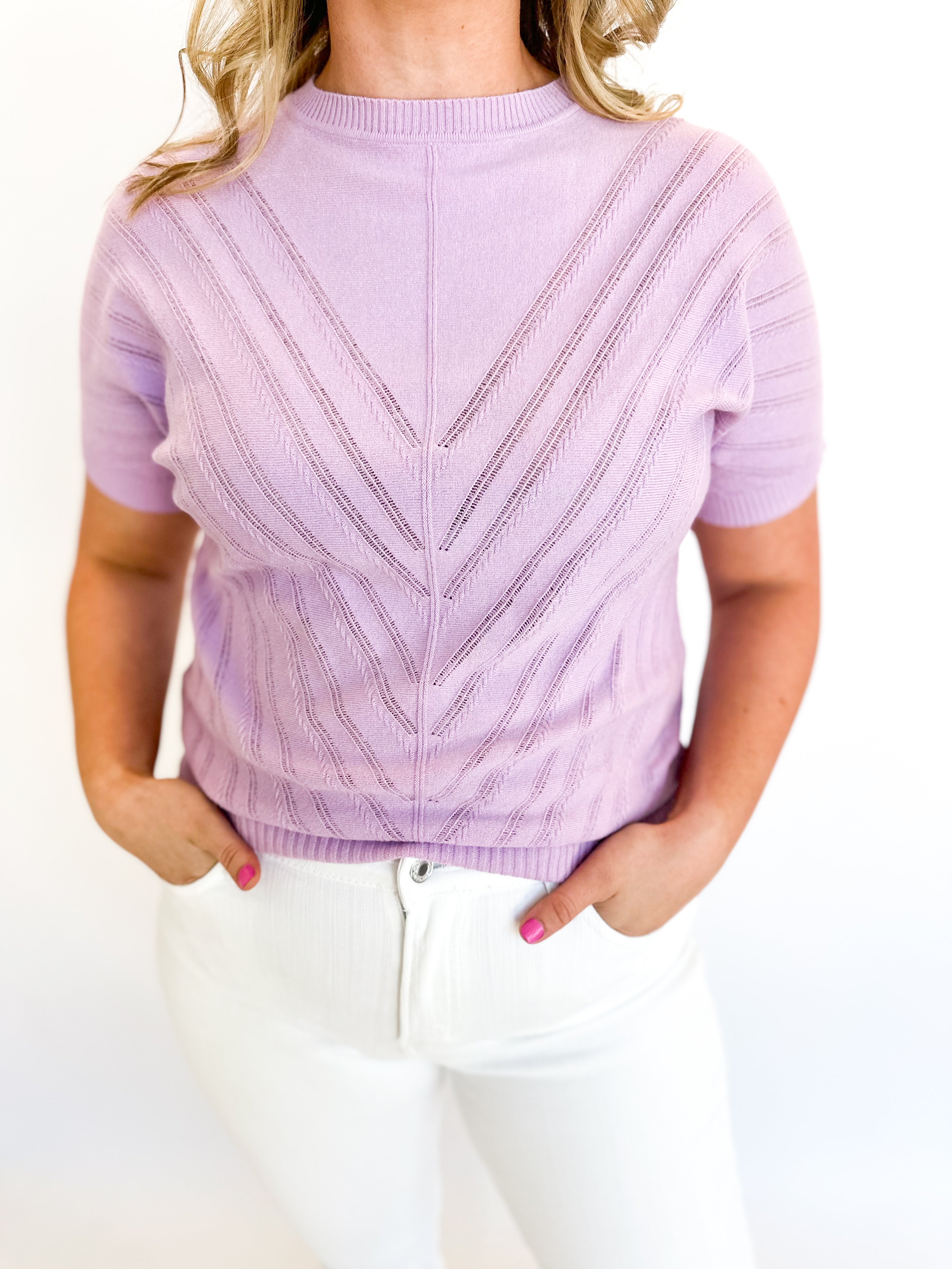 Lilac Knit Blouse-230 Sweaters/Cardis-ALLIE ROSE-July & June Women's Fashion Boutique Located in San Antonio, Texas