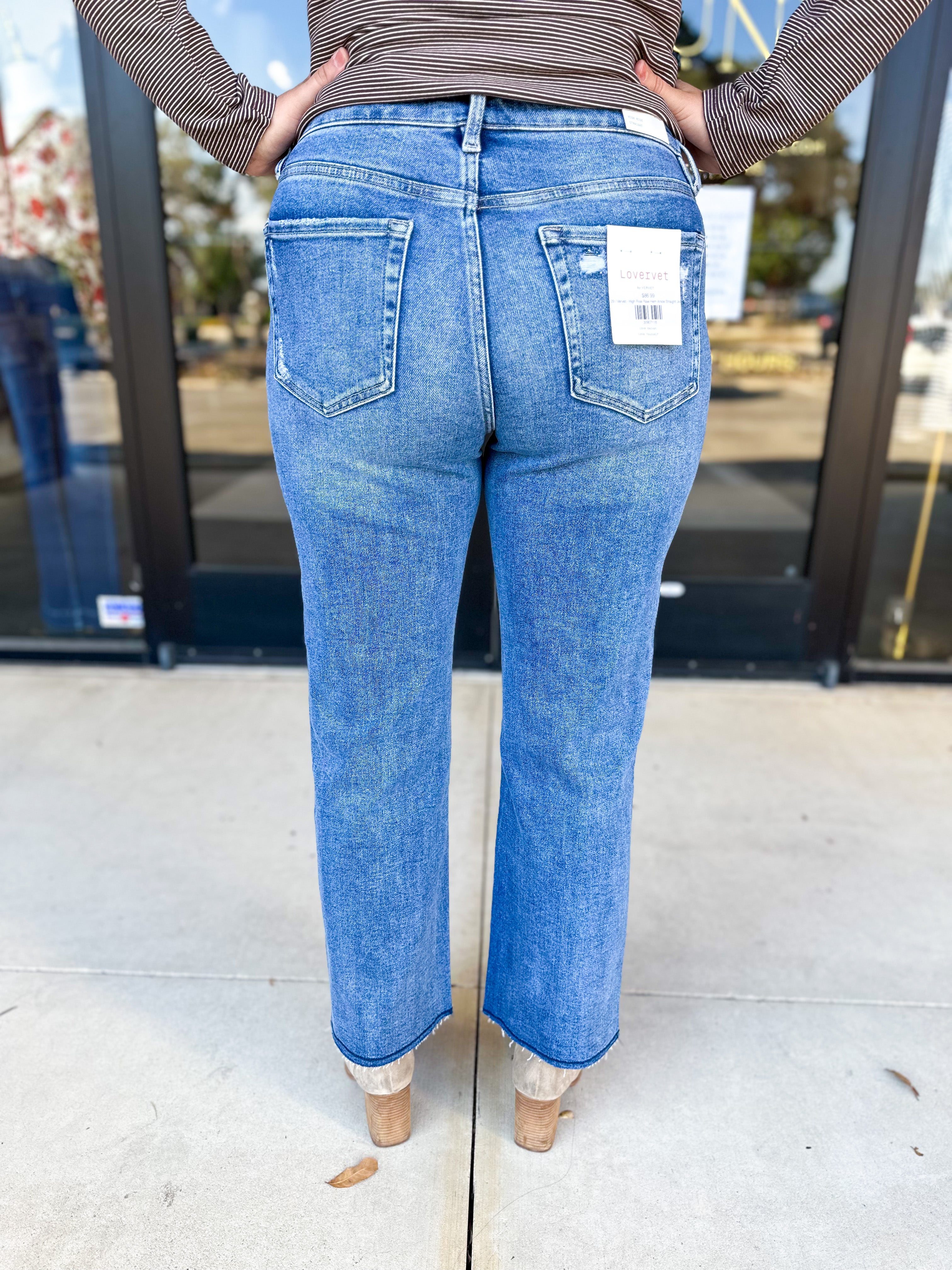 Vervet - High Rise Raw Hem Ankle Straight Jeans-400 Pants-VEVERT BY FLYING MONKEY-July & June Women's Fashion Boutique Located in San Antonio, Texas