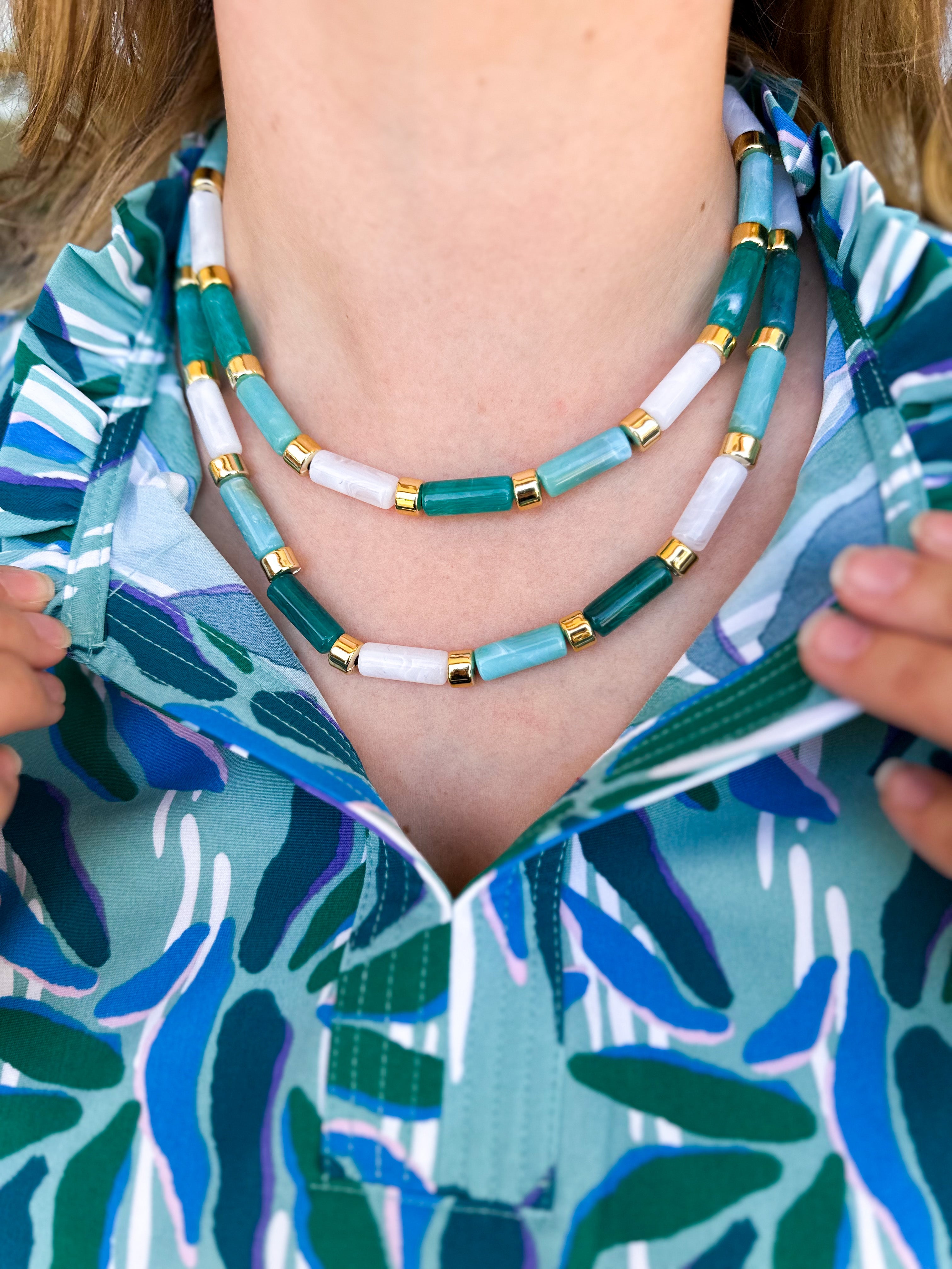 Treasure Jewels - Aqua Candy Bar Chic Necklace-110 Jewelry & Hair-Treasure Jewels-July & June Women's Fashion Boutique Located in San Antonio, Texas