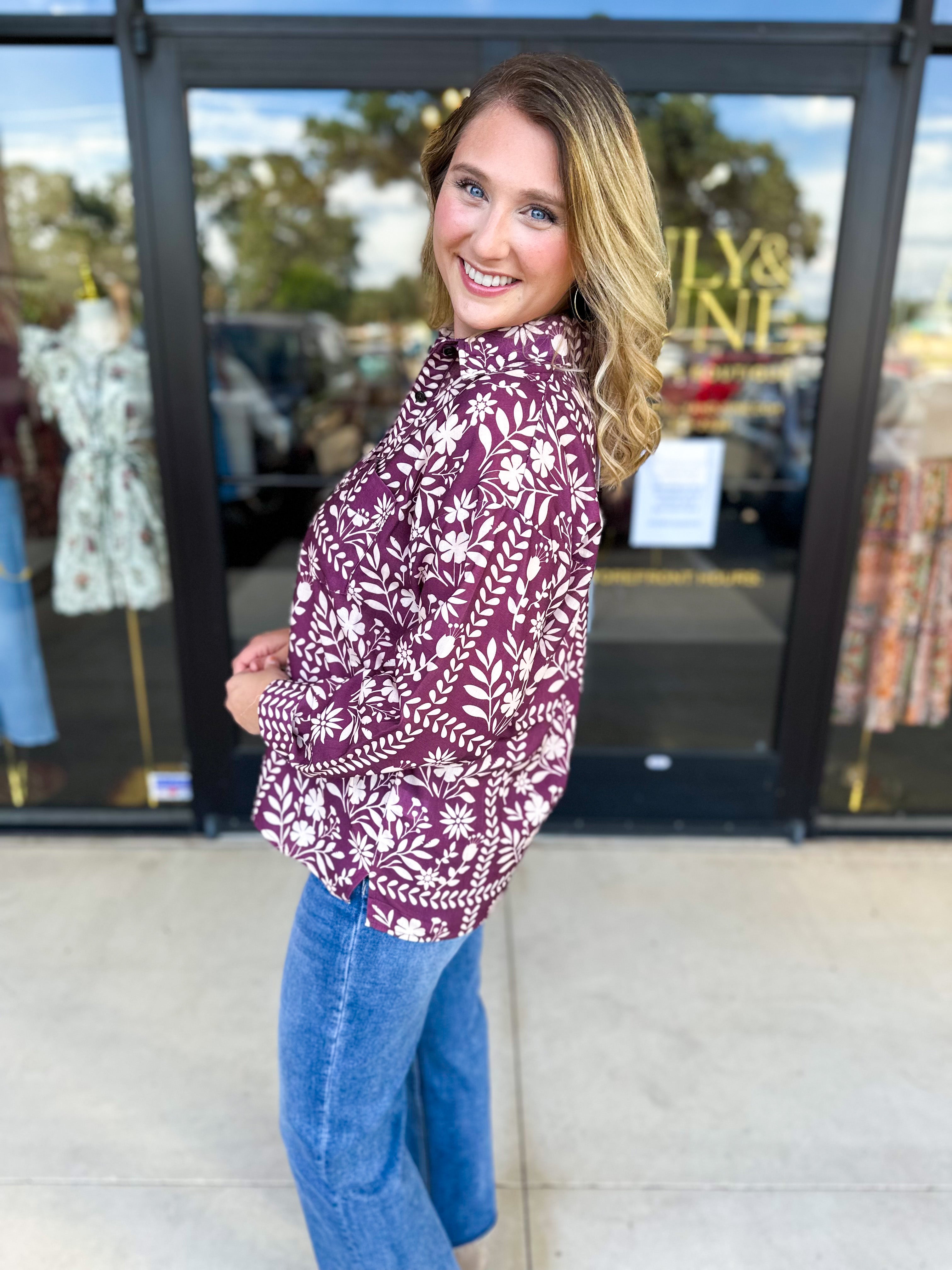The Wrenlee Blouse - Wine-200 Fashion Blouses-POLOGRAM-July & June Women's Fashion Boutique Located in San Antonio, Texas