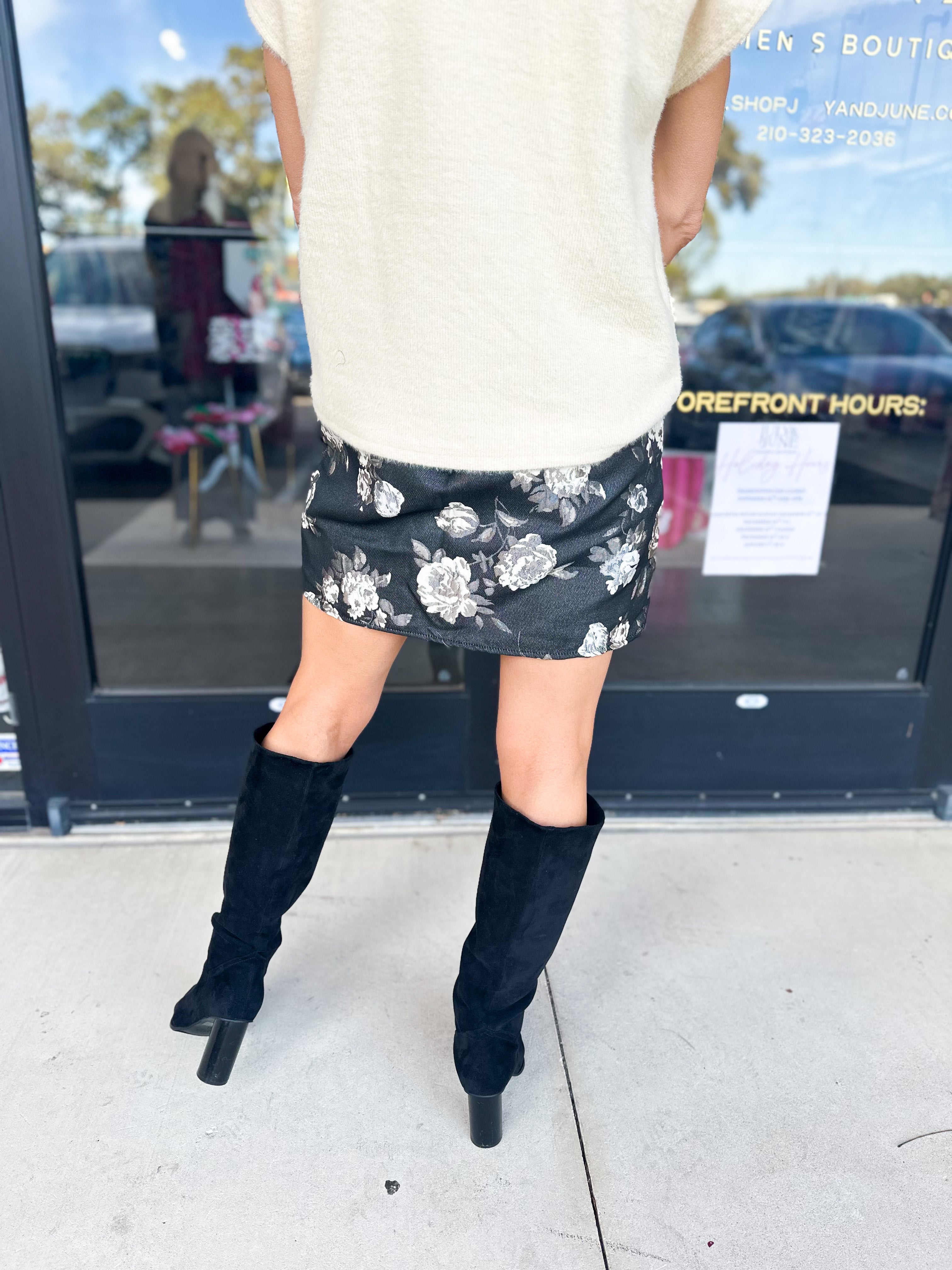 THML - Floral Shimmer Skirt-410 Shorts/Skirts-THML-July & June Women's Fashion Boutique Located in San Antonio, Texas