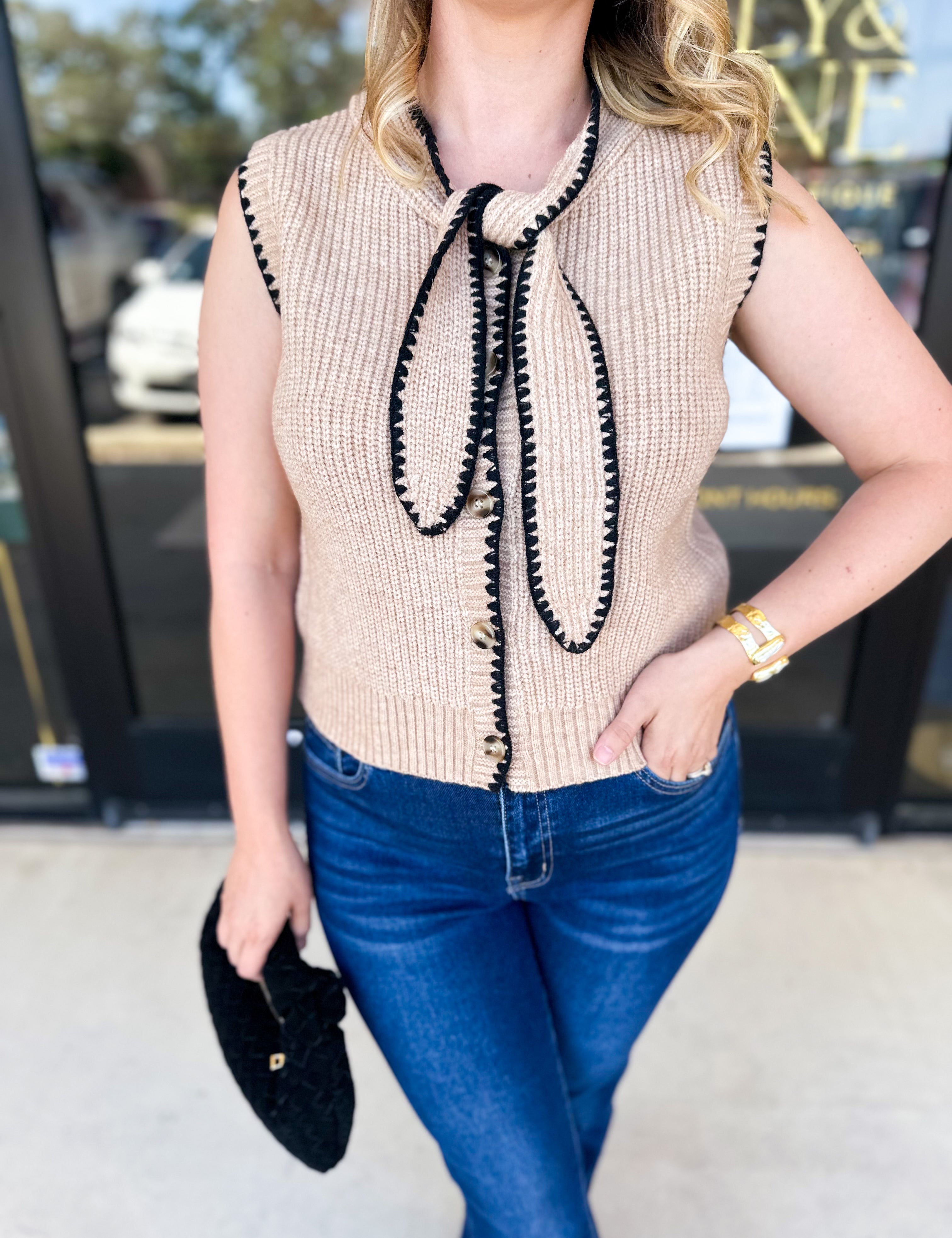 The Kate Sweater Vest - Mocha-230 Sweaters/Cardis-ENTRO-July & June Women's Fashion Boutique Located in San Antonio, Texas