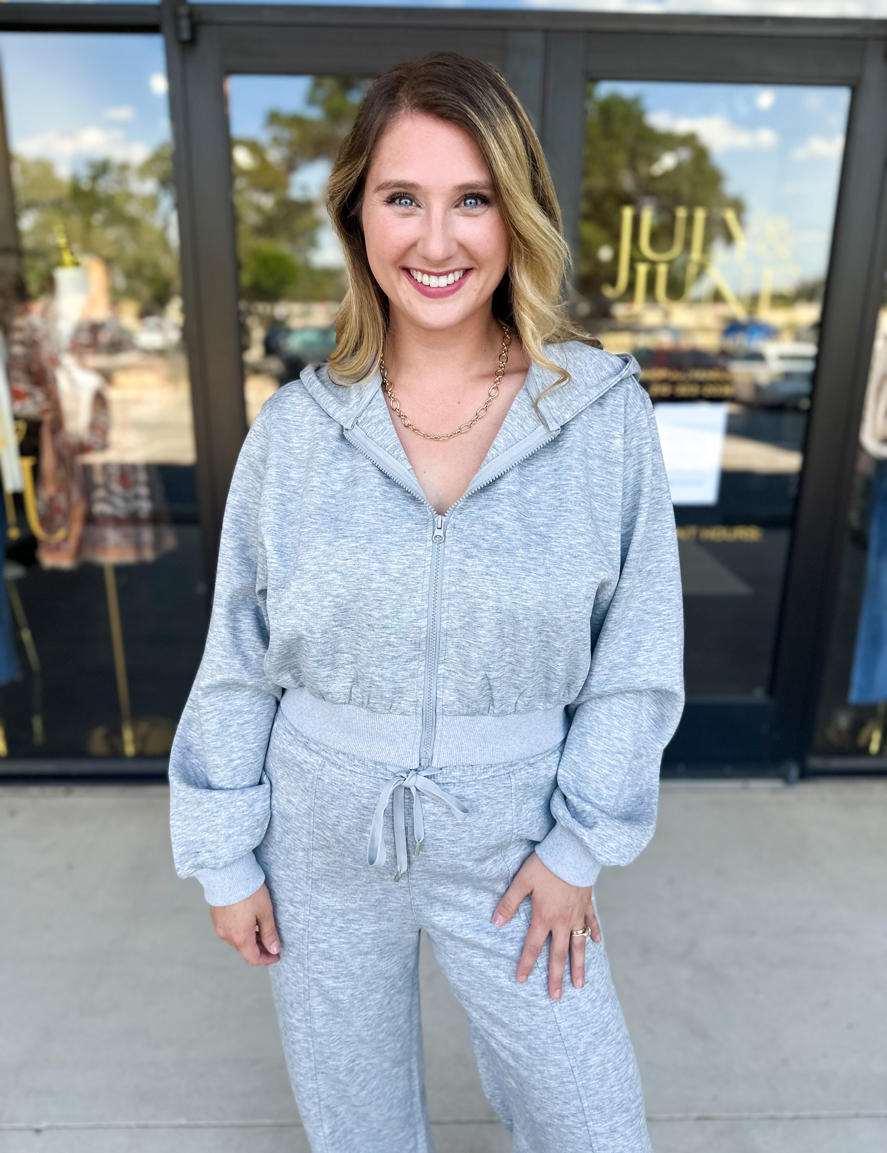Soft Modal Hooded Jacket - Grey-300 Athleisure/Lounge-SKIES ARE BLUE-July & June Women's Fashion Boutique Located in San Antonio, Texas