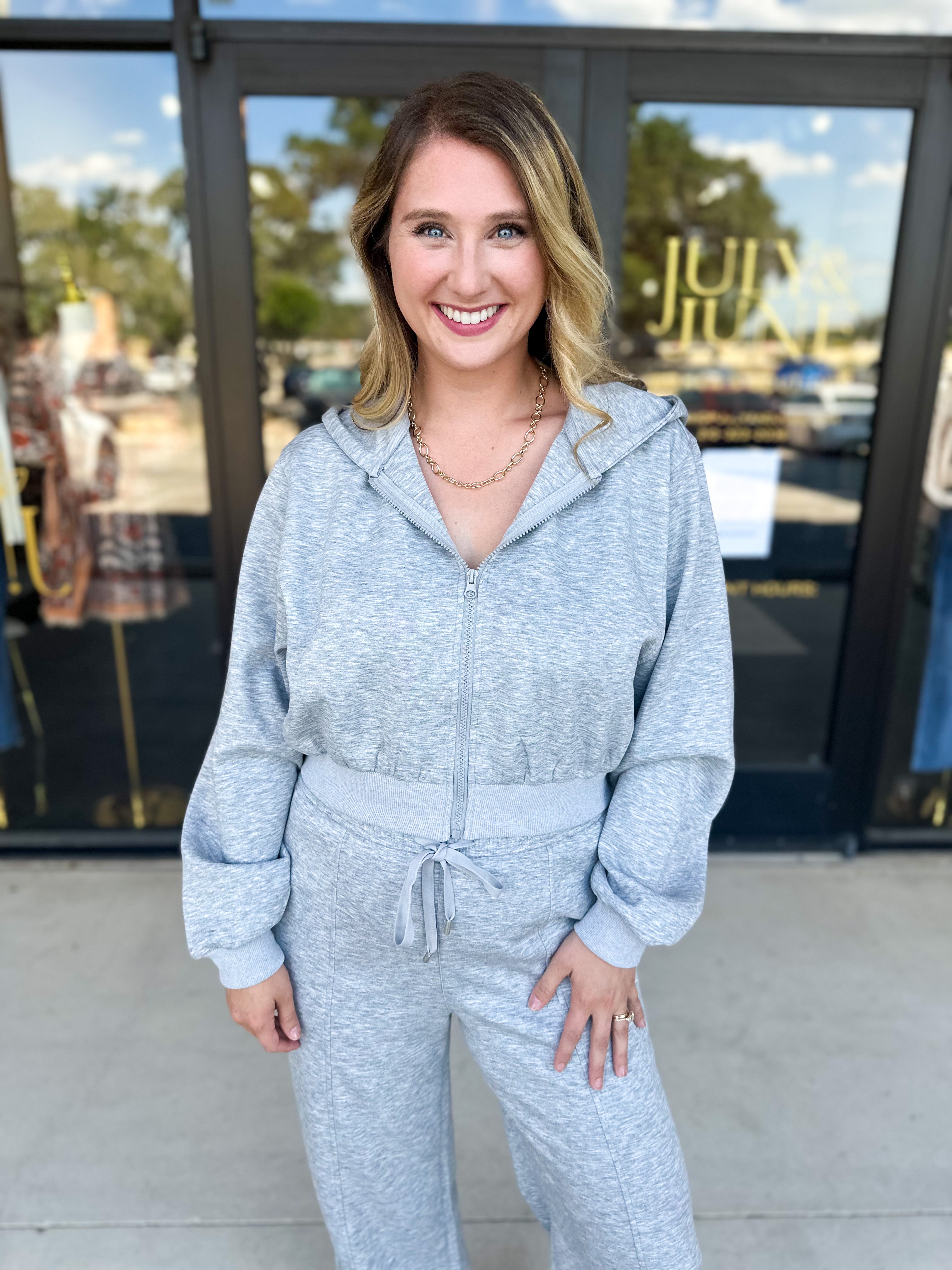 Soft Modal Hooded Jacket - Grey-300 Athleisure/Lounge-SKIES ARE BLUE-July & June Women's Fashion Boutique Located in San Antonio, Texas