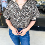 Zip Up Cheetah Top-200 Fashion Blouses-ENTRO-July & June Women's Fashion Boutique Located in San Antonio, Texas