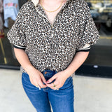 Zip Up Cheetah Top-200 Fashion Blouses-ENTRO-July & June Women's Fashion Boutique Located in San Antonio, Texas