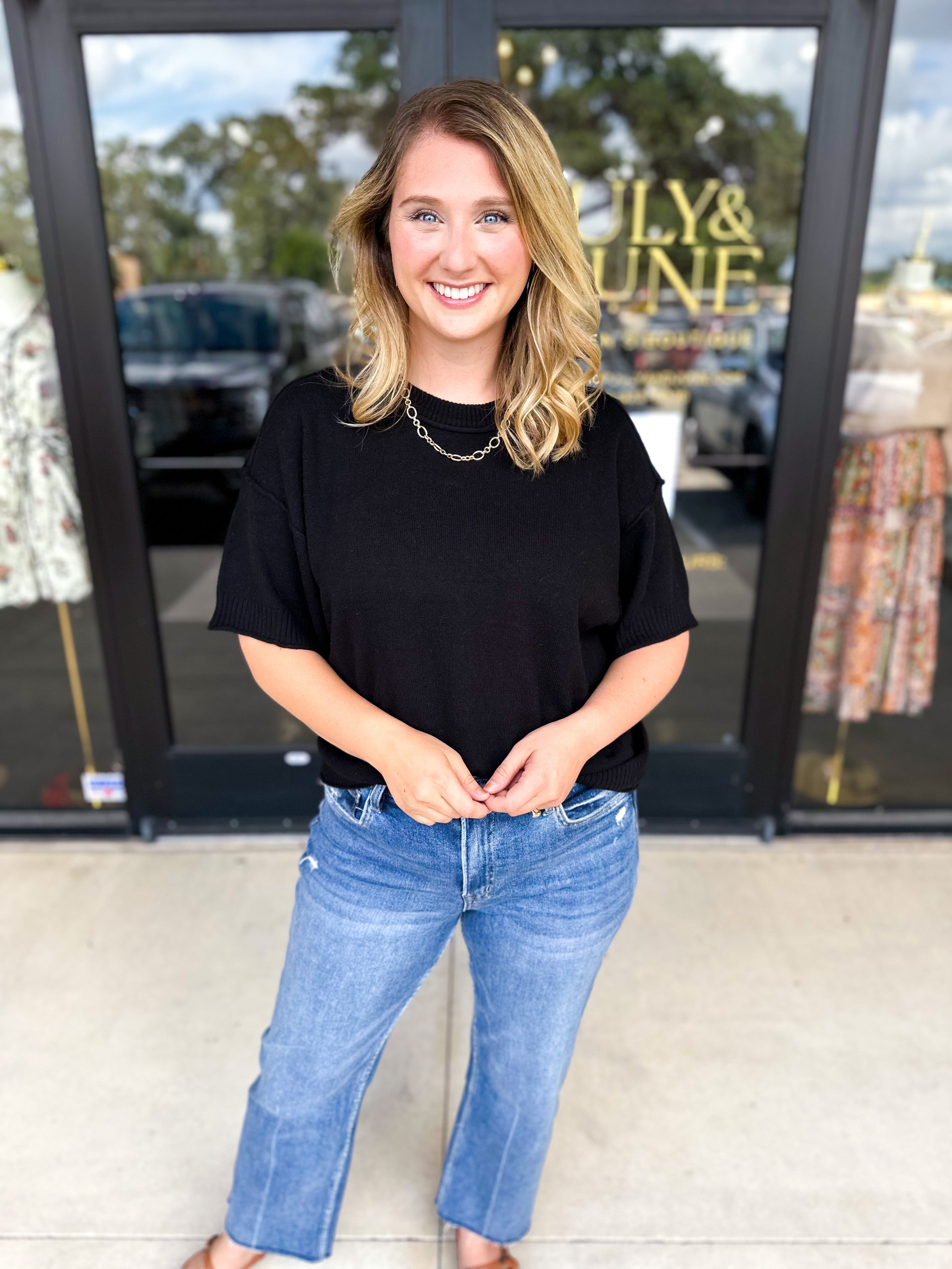 The Ella Knit Sweater Top - Black-230 Sweaters/Cardis-JODIFL-July & June Women's Fashion Boutique Located in San Antonio, Texas