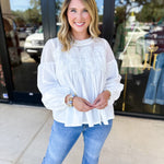 The Lace Details Blouse Long Sleeve - Ivory-200 Fashion Blouses-FATE-July & June Women's Fashion Boutique Located in San Antonio, Texas
