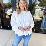 The Lace Details Blouse Long Sleeve - Ivory-200 Fashion Blouses-FATE-July & June Women's Fashion Boutique Located in San Antonio, Texas