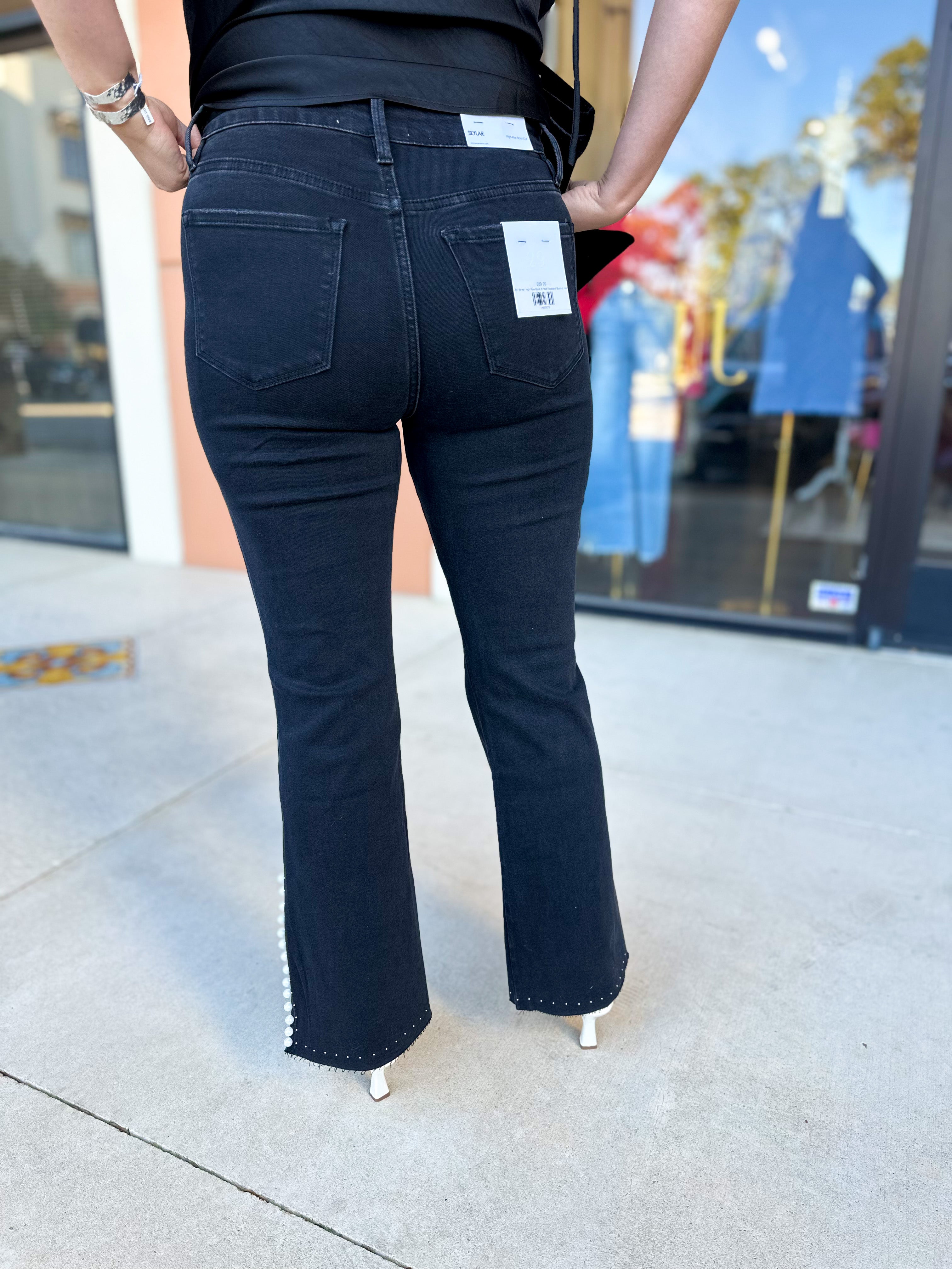 Vervet - High Rise Black & Pearl Studded Bootcut Jeans-400 Pants-VEVERT BY FLYING MONKEY-July & June Women's Fashion Boutique Located in San Antonio, Texas