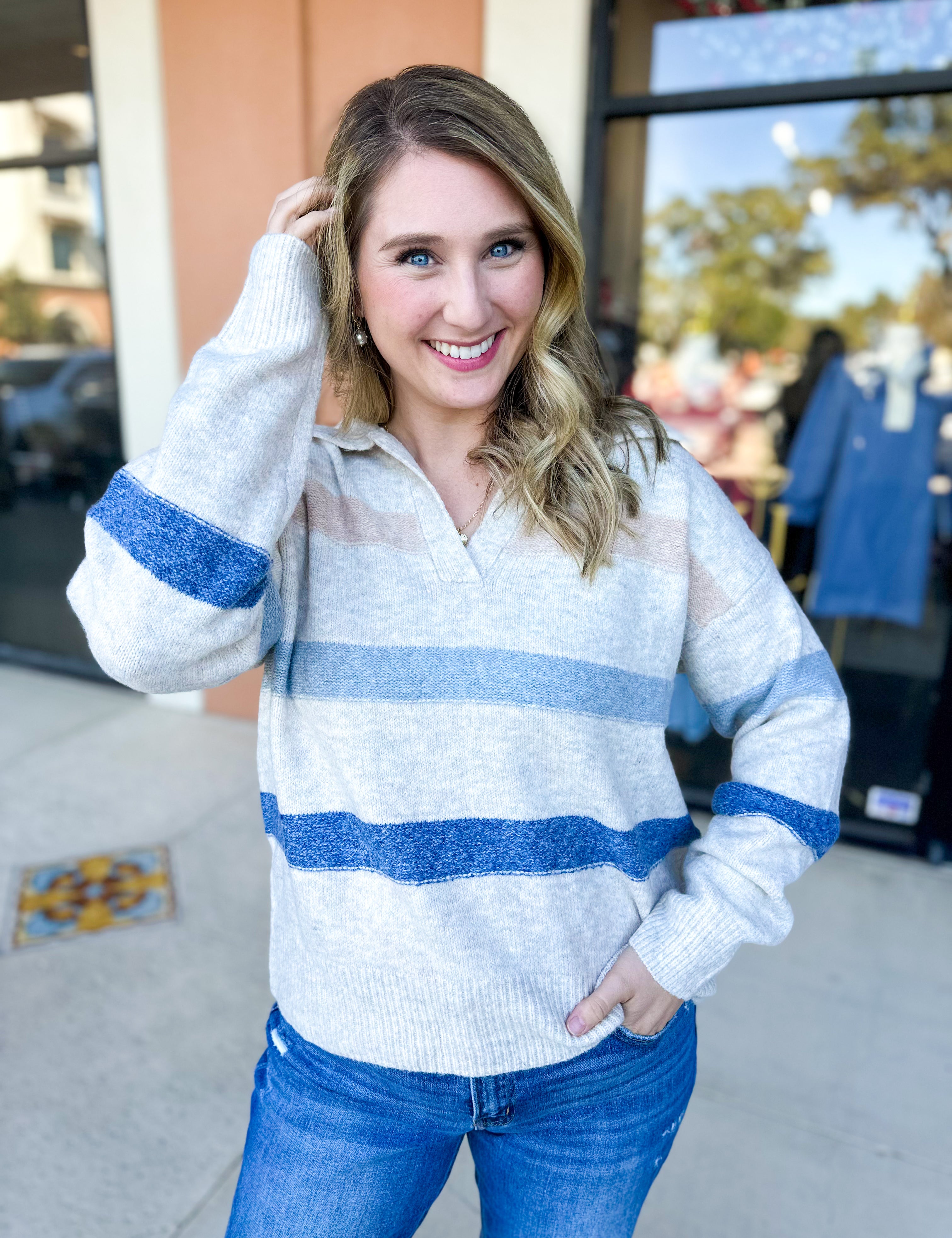 Casual Collared Sweater-230 Sweaters/Cardis-FATE-July & June Women's Fashion Boutique Located in San Antonio, Texas