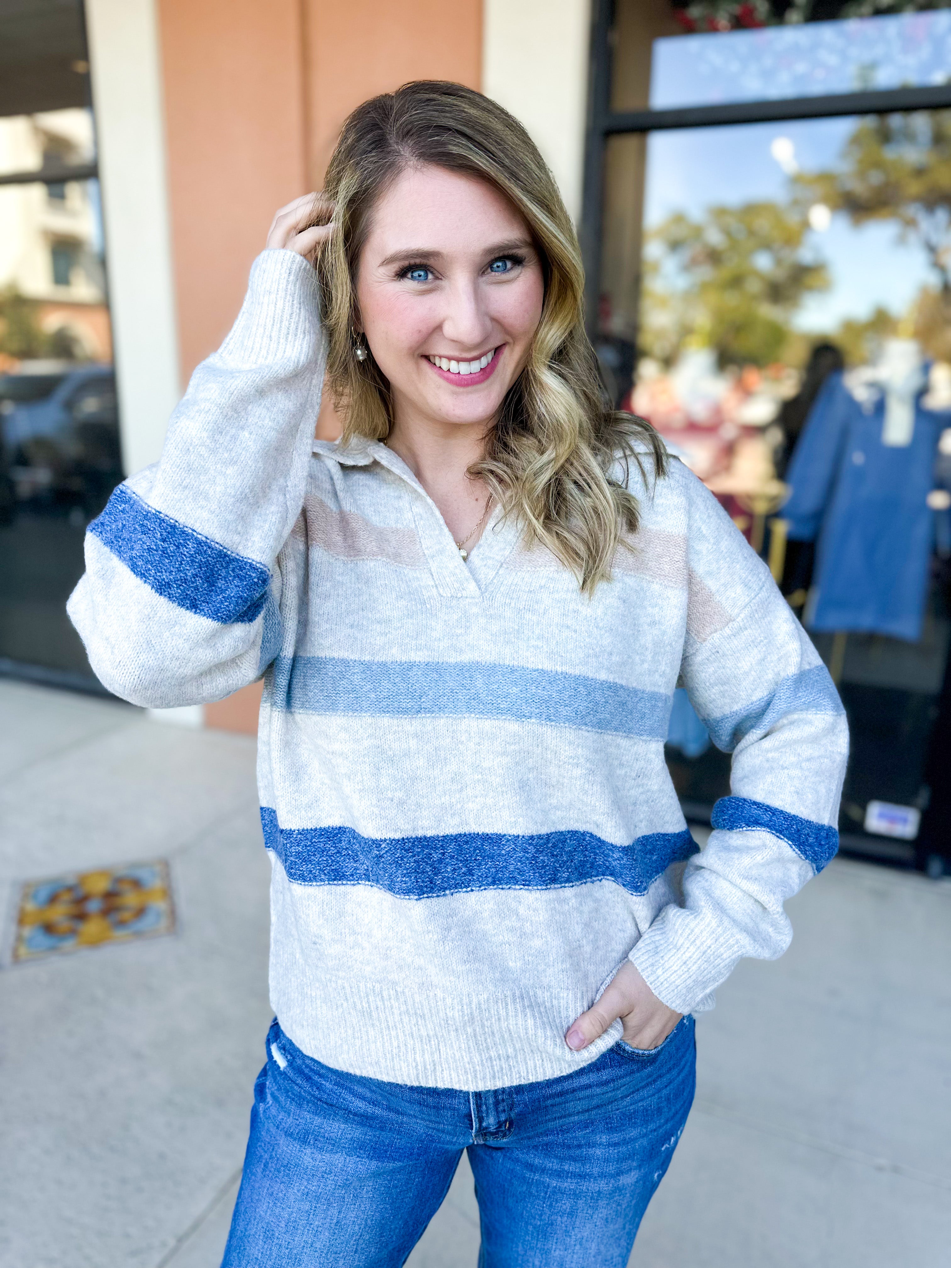 Casual Collared Sweater-230 Sweaters/Cardis-FATE-July & June Women's Fashion Boutique Located in San Antonio, Texas