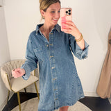 Medium Wash Denim Button Down Shirt Dress-510 Mini-BLUIVY-July & June Women's Fashion Boutique Located in San Antonio, Texas
