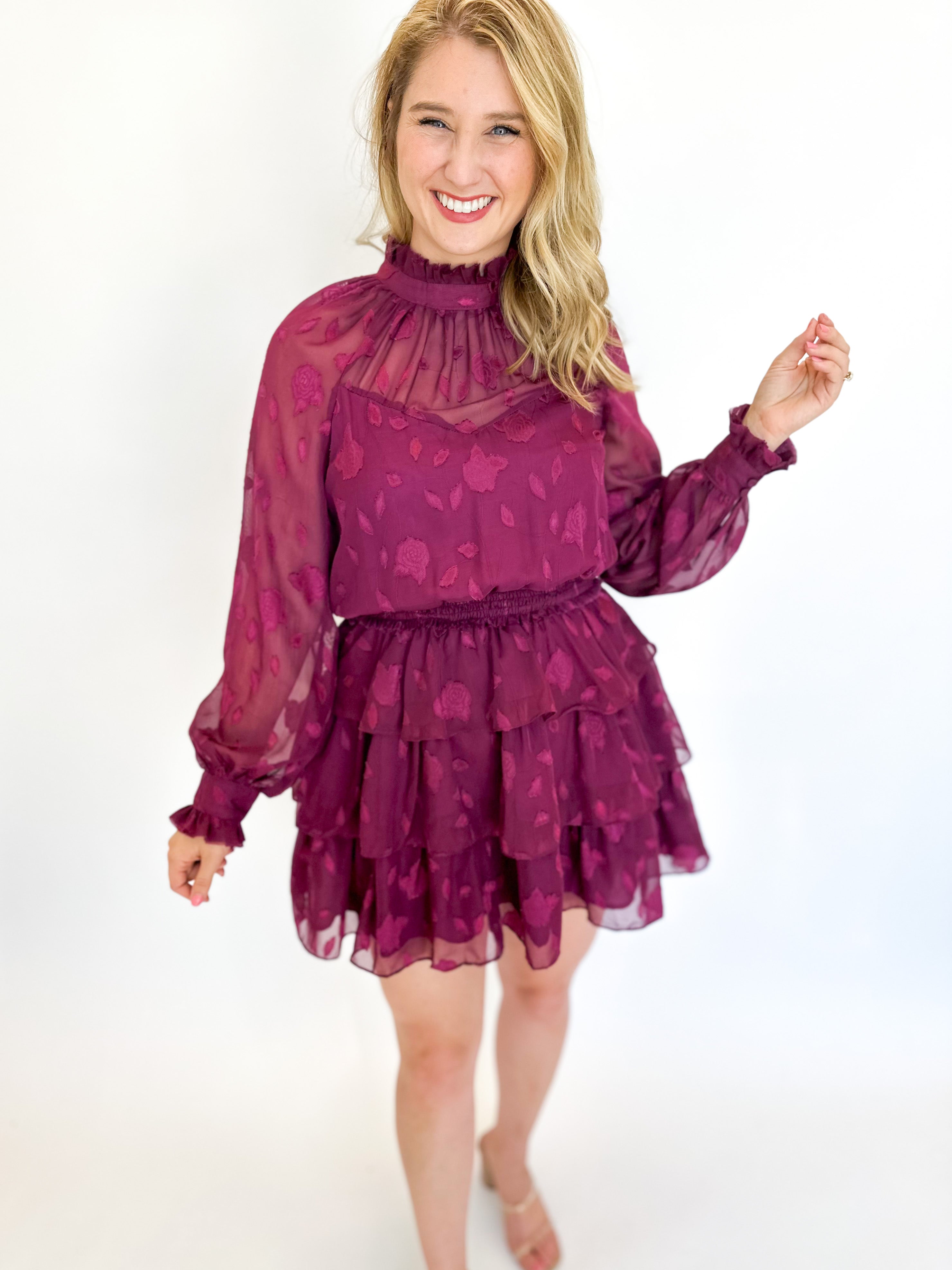 Merlot Sheer Romance Mini Dress-510 Mini-FATE-July & June Women's Fashion Boutique Located in San Antonio, Texas