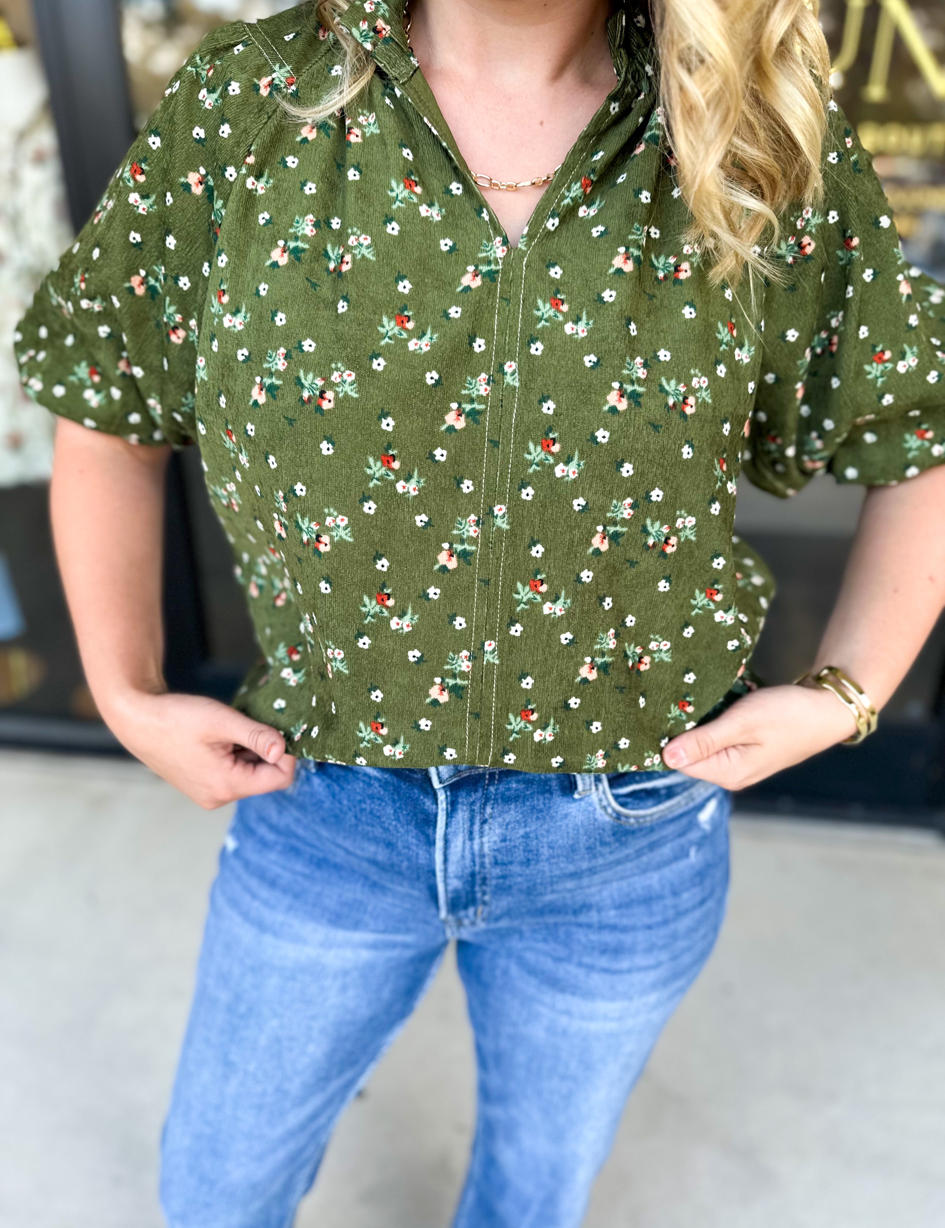THML - Floral Suede Blouse-200 Fashion Blouses-THML-July & June Women's Fashion Boutique Located in San Antonio, Texas