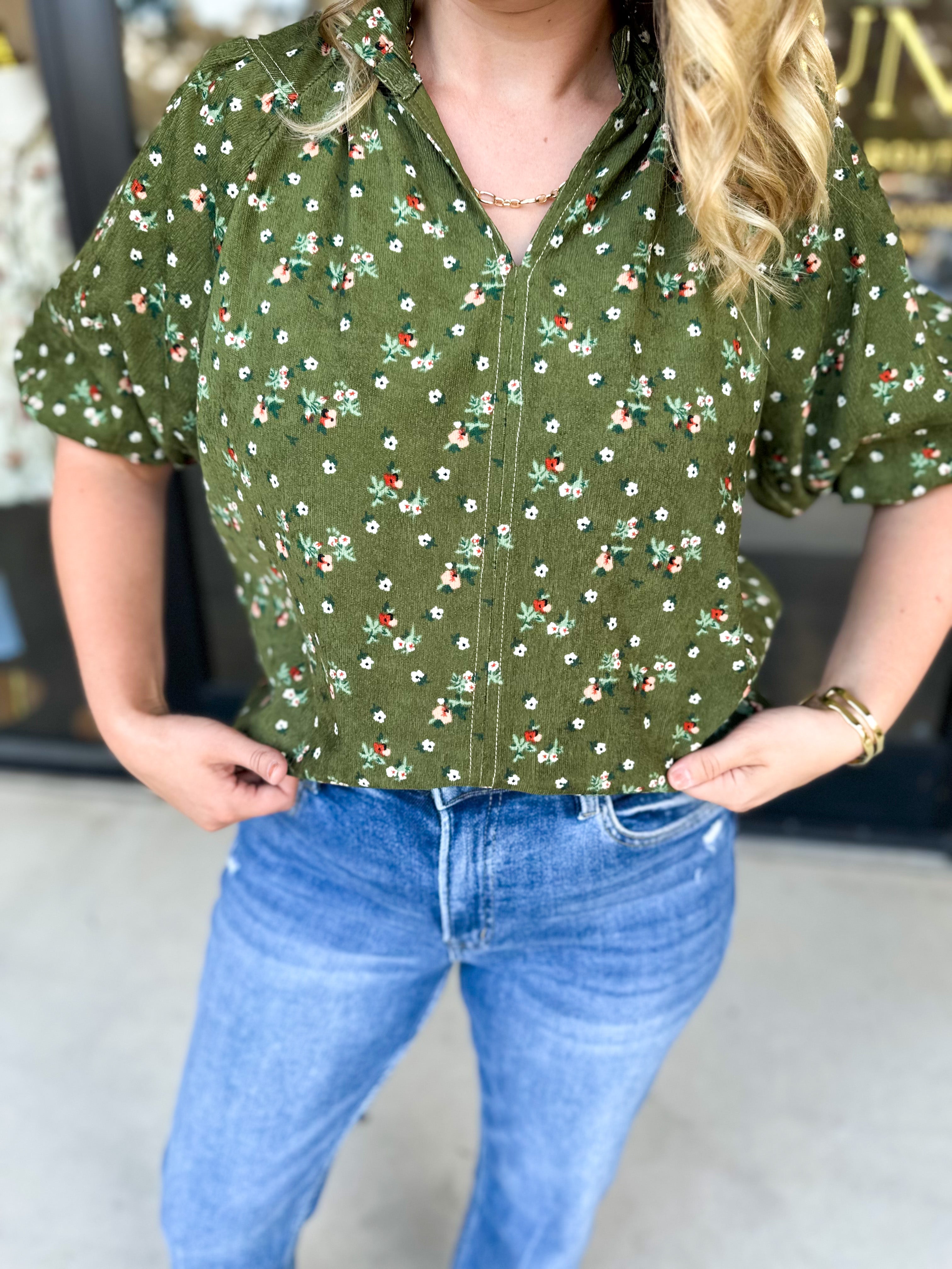 THML - Floral Suede Blouse-200 Fashion Blouses-THML-July & June Women's Fashion Boutique Located in San Antonio, Texas