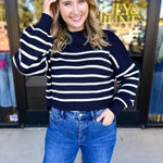 Pink Friday Doorbuster - Mock Neck Sweater Top - Navy - ONLINE-PINK FRIDAY DOORBUSTERS-BLU PEPPER-July & June Women's Fashion Boutique Located in San Antonio, Texas