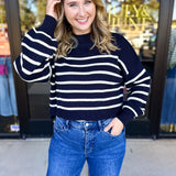 Pink Friday Doorbuster - Mock Neck Sweater Top - Navy - ONLINE-PINK FRIDAY DOORBUSTERS-BLU PEPPER-July & June Women's Fashion Boutique Located in San Antonio, Texas