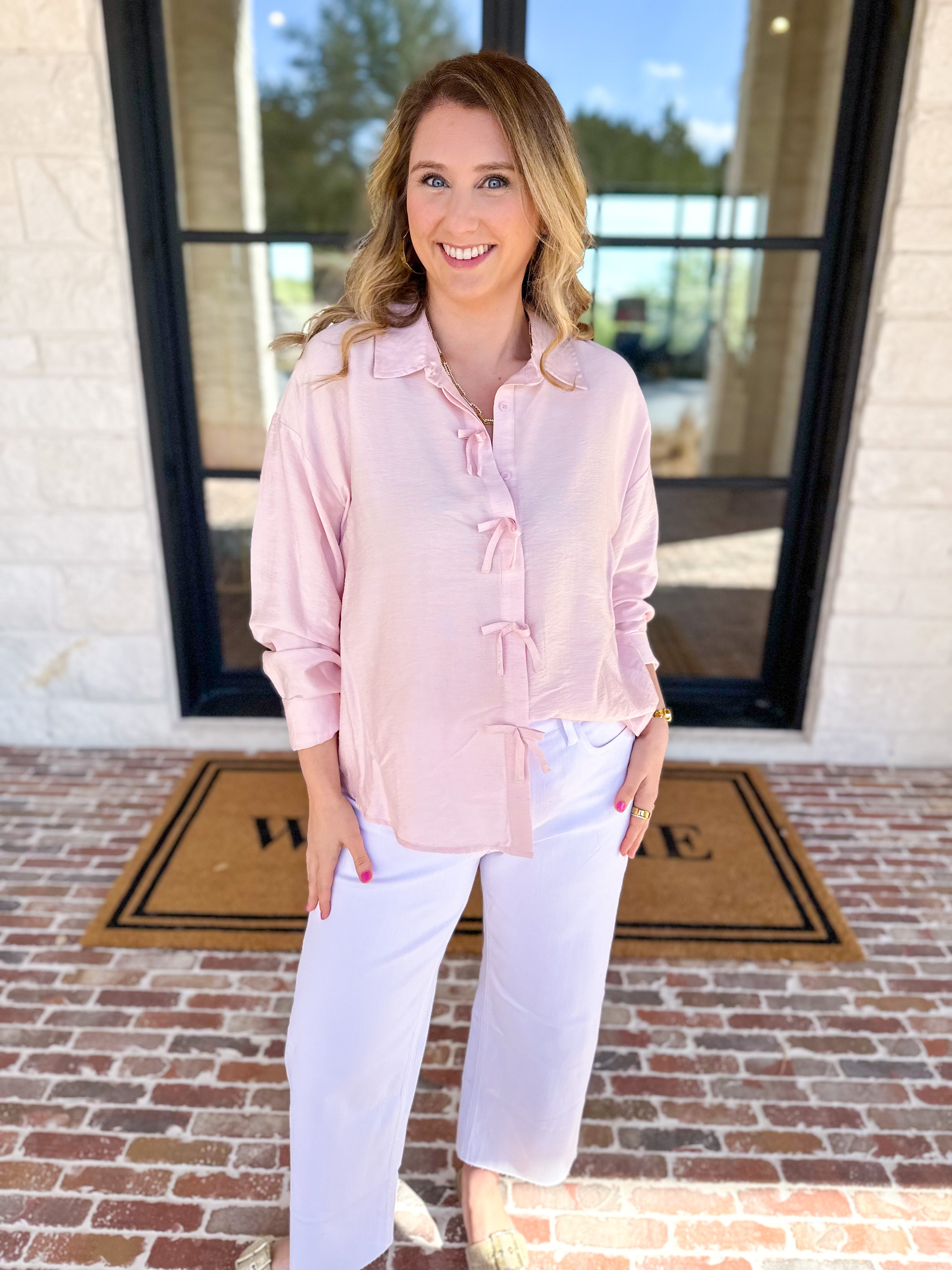 Bow Detailed Blouse - Pink-200 Fashion Blouses-IN FEBRUARY-July & June Women's Fashion Boutique Located in San Antonio, Texas