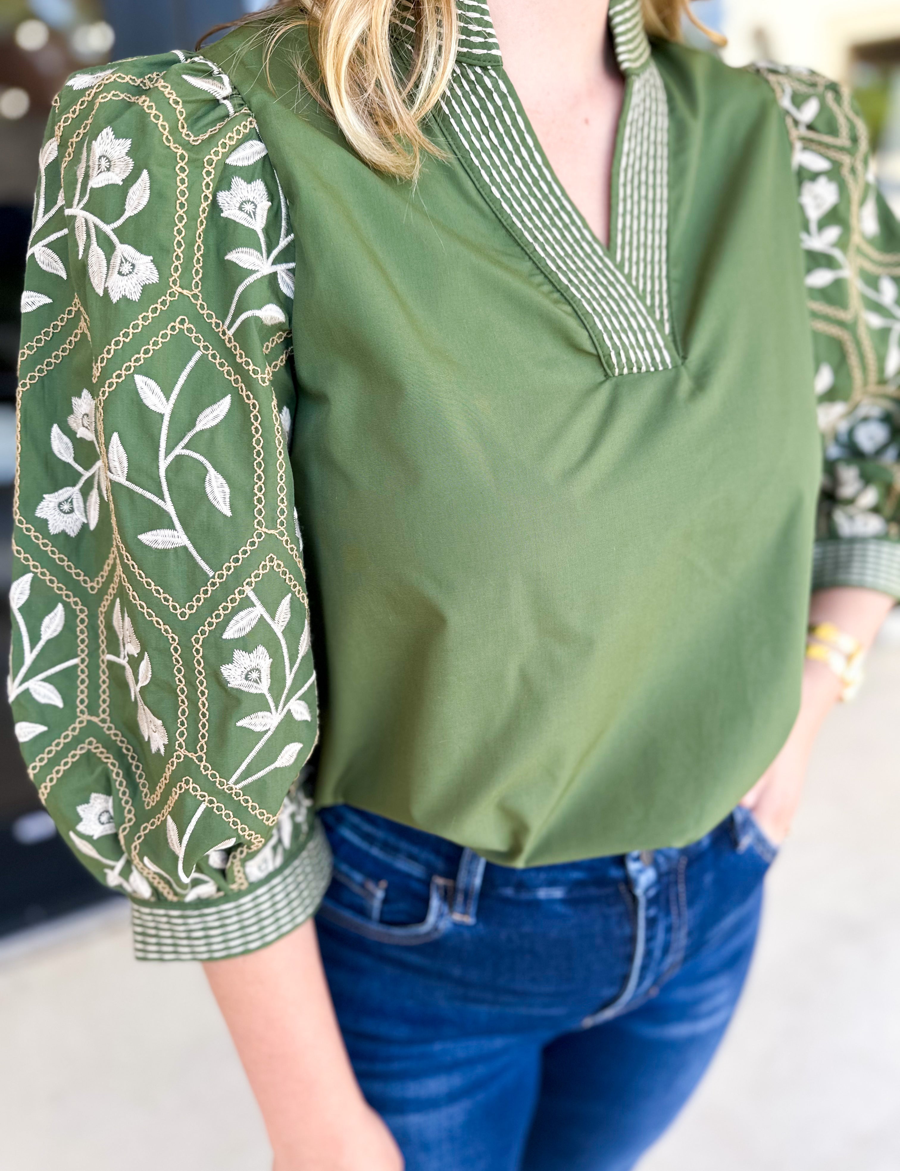 The Lucy Blouse - Green-200 Fashion Blouses-ENTRO-July & June Women's Fashion Boutique Located in San Antonio, Texas