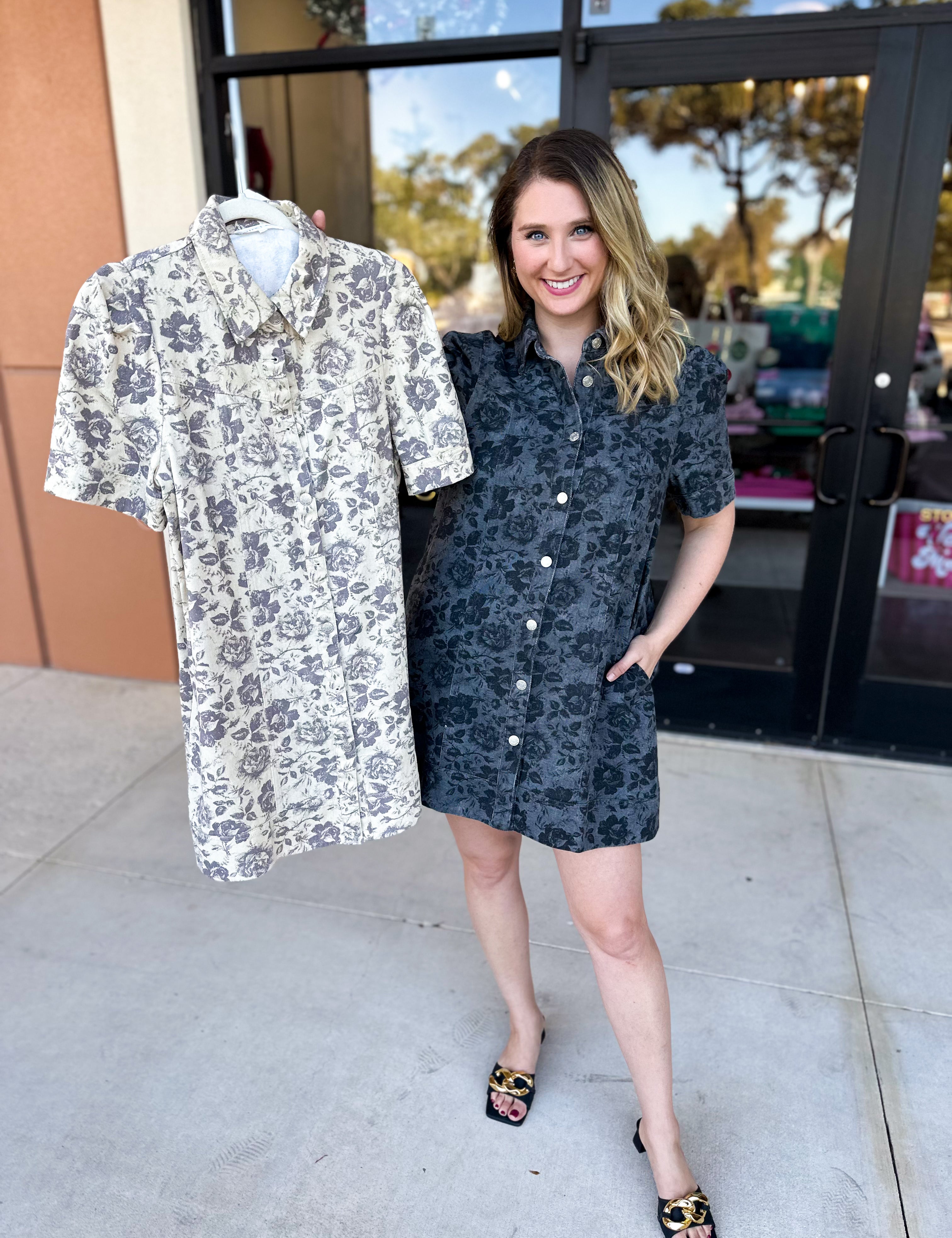 The Rosie Denim Mini Dress - Taupe-510 Mini-ENTRO-July & June Women's Fashion Boutique Located in San Antonio, Texas