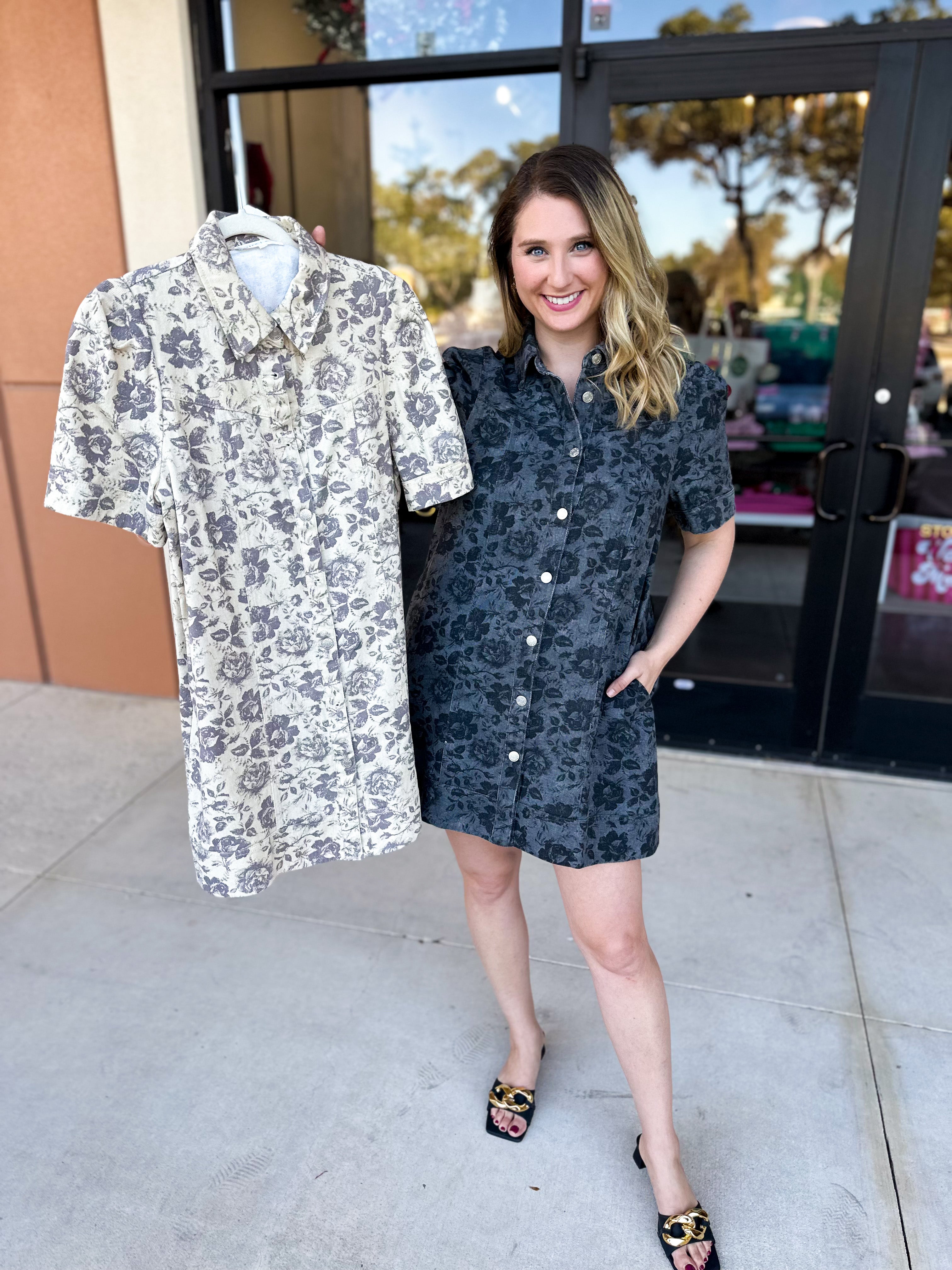 The Rosie Denim Mini Dress - Taupe-510 Mini-ENTRO-July & June Women's Fashion Boutique Located in San Antonio, Texas