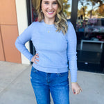 Tailored Cable Knit Sweater Top - Soft Blue-230 Sweaters/Cardis-ALLIE ROSE-July & June Women's Fashion Boutique Located in San Antonio, Texas