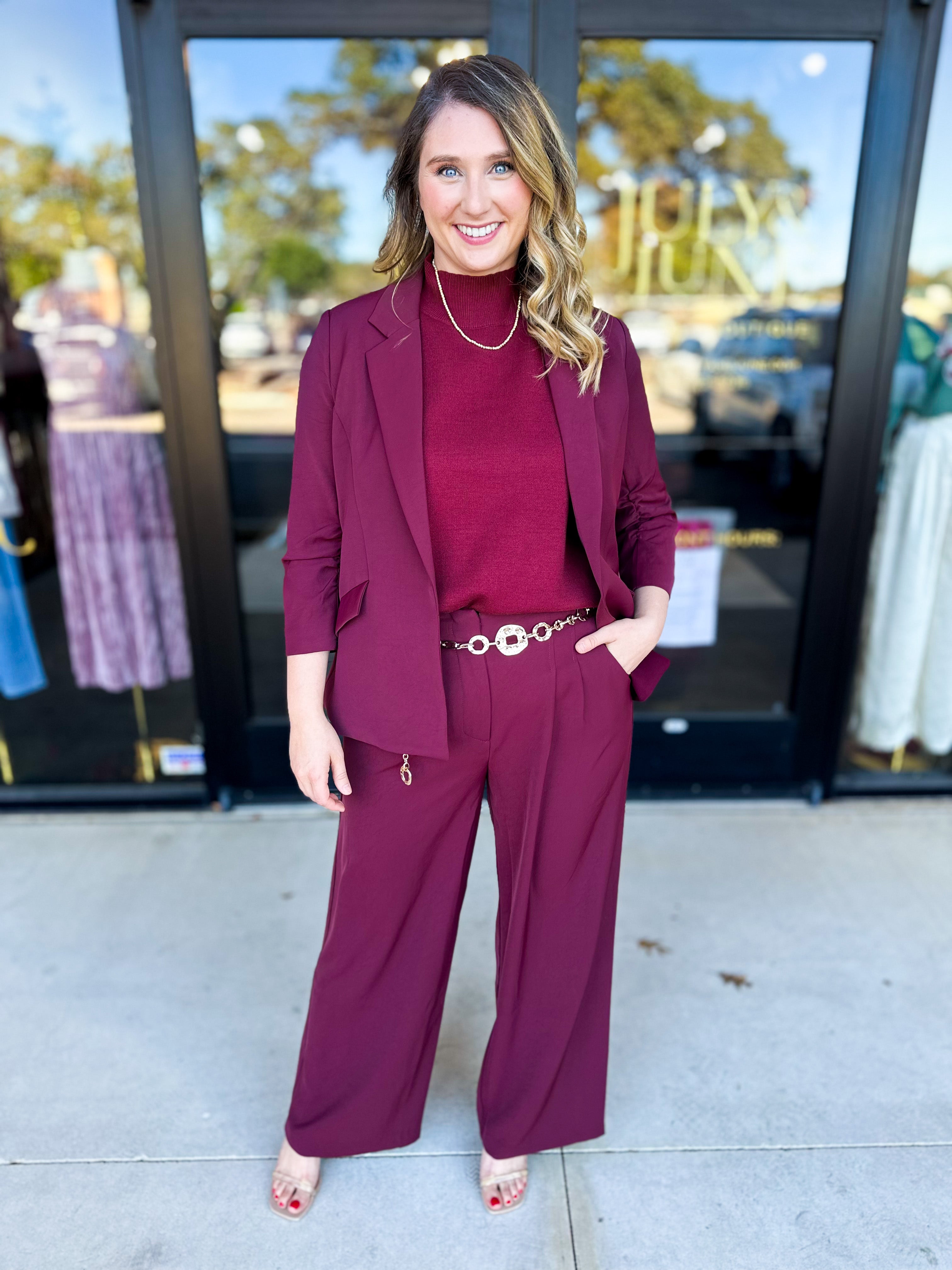 The Blair Blazer - Wine-600 Outerwear-SKIES ARE BLUE-July & June Women's Fashion Boutique Located in San Antonio, Texas