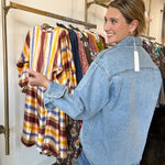 Washed Denim Button Down Shirt - Light Wash-200 Fashion Blouses-BLUIVY-July & June Women's Fashion Boutique Located in San Antonio, Texas