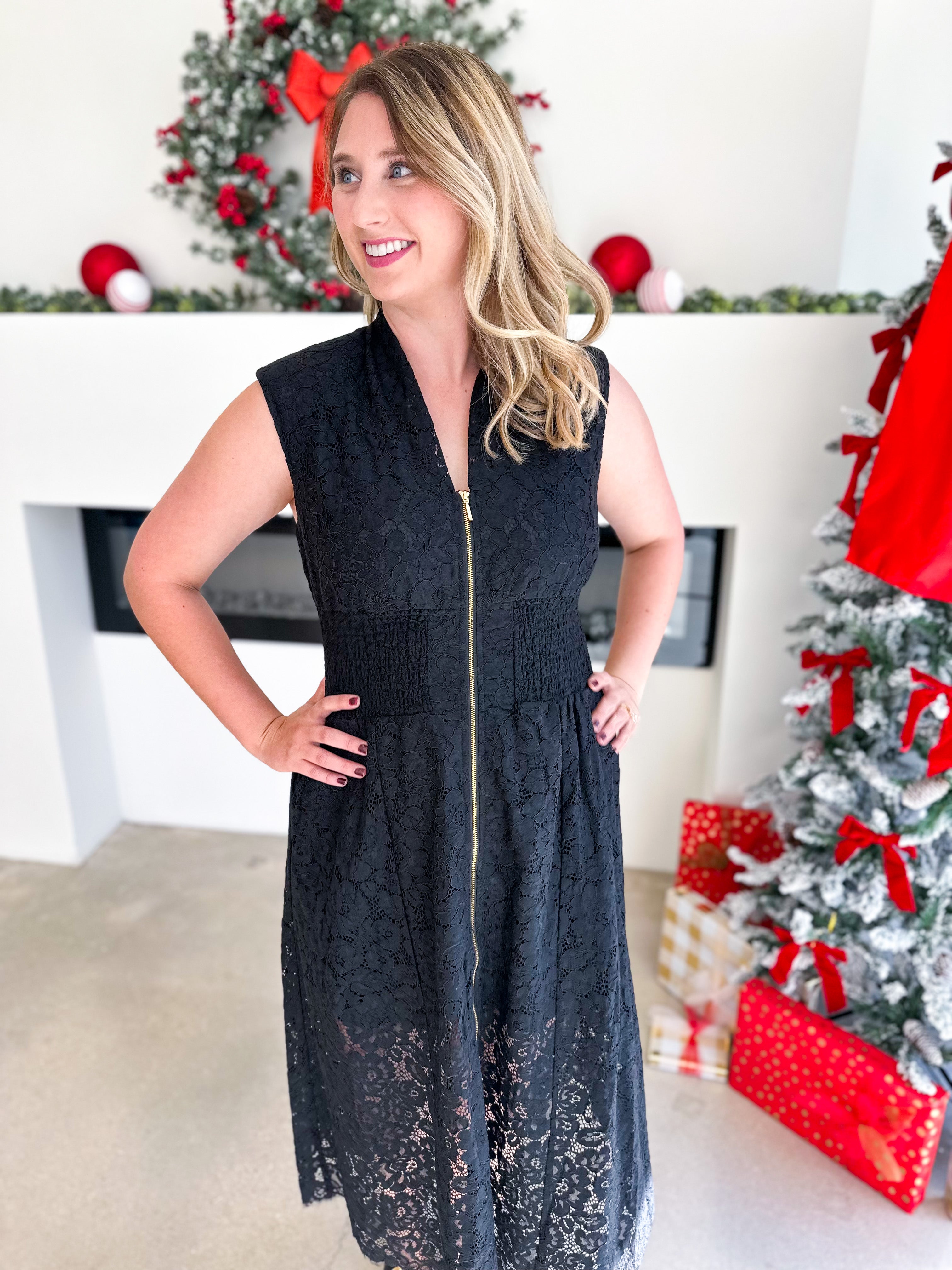 Elegant Lace Midi Dress - Black-500 Midi-FATE-July & June Women's Fashion Boutique Located in San Antonio, Texas