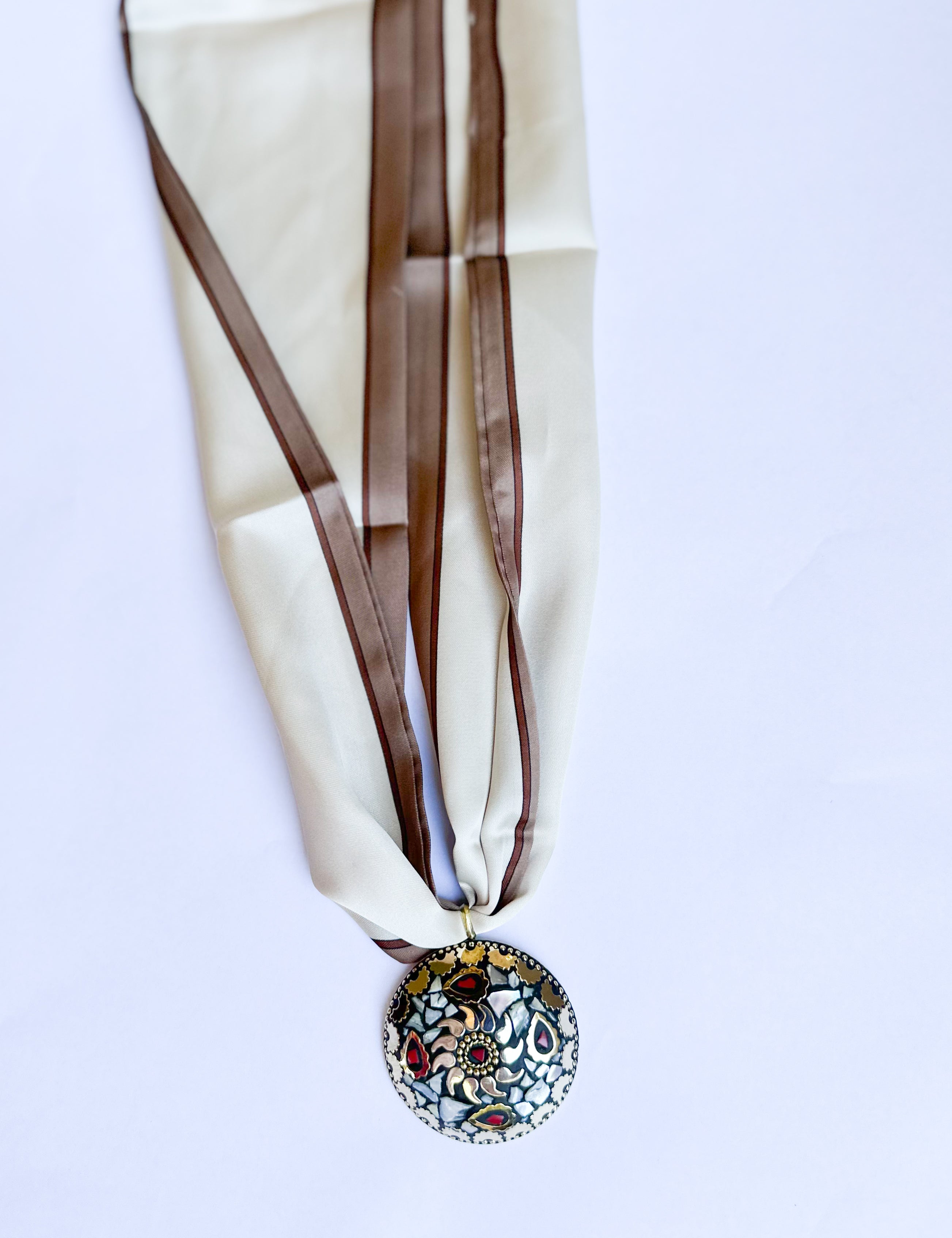 Scarf Necklace - Taupe Round Medallion-110 Jewelry & Hair-HART DESIGNS-July & June Women's Fashion Boutique Located in San Antonio, Texas