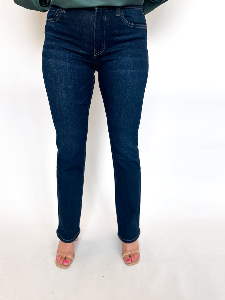 Vervet Mid Rise Dark Wash Bootcut-400 Pants-VEVERT BY FLYING MONKEY-July & June Women's Fashion Boutique Located in San Antonio, Texas