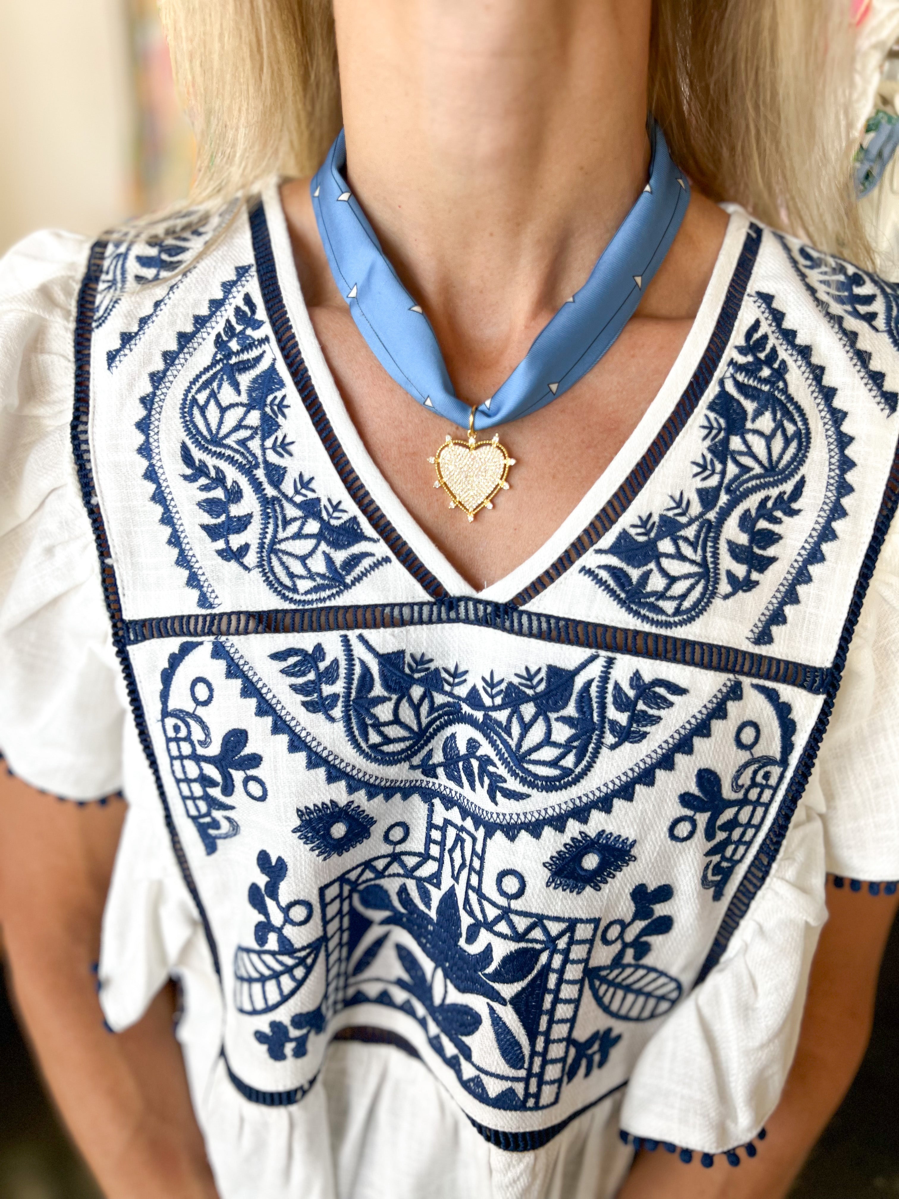 Scarf Necklace - Baby Blue & Crystal-110 Jewelry & Hair-HART DESIGNS-July & June Women's Fashion Boutique Located in San Antonio, Texas