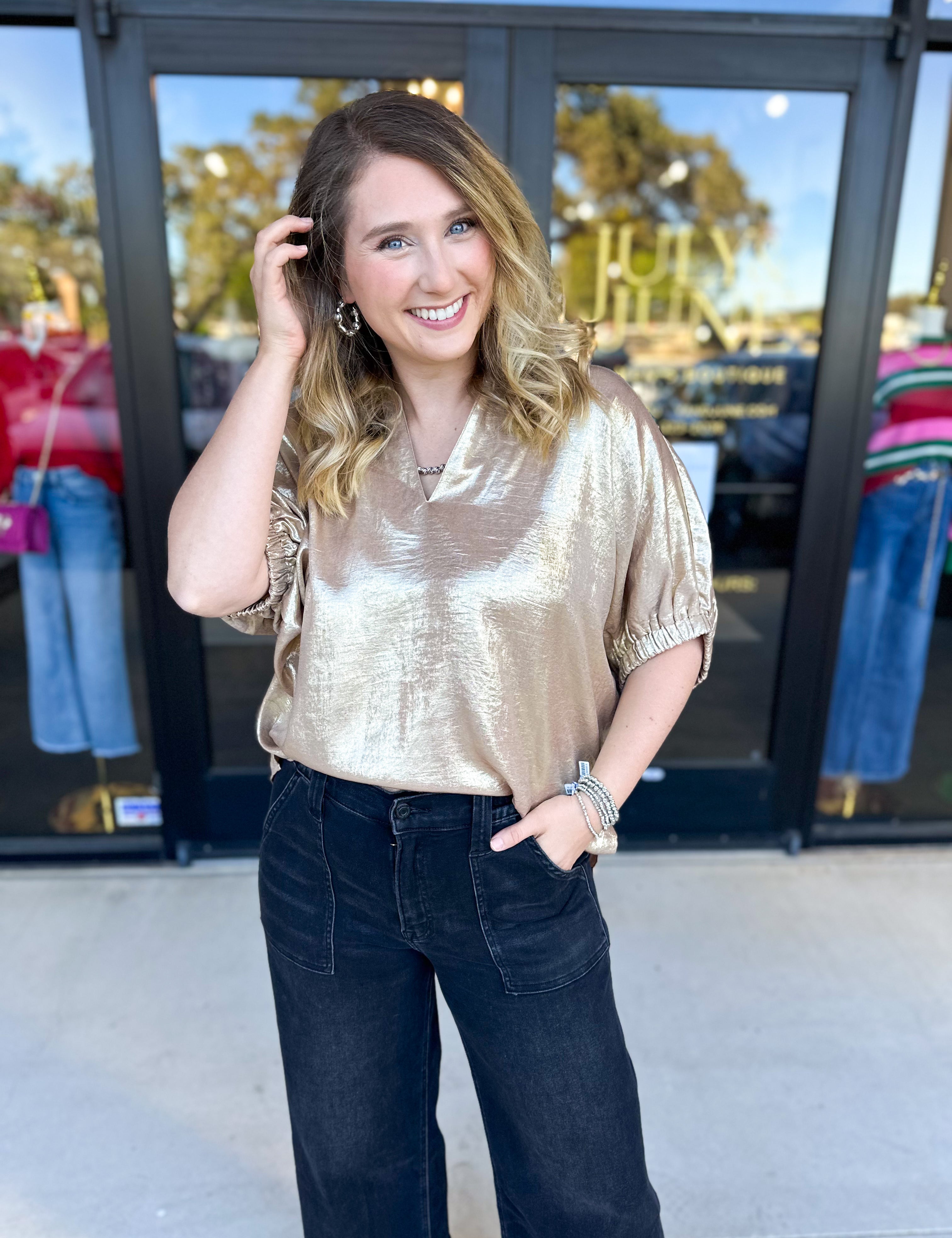 Celebration Blouse - Gold-200 Fashion Blouses-ENTRO-July & June Women's Fashion Boutique Located in San Antonio, Texas