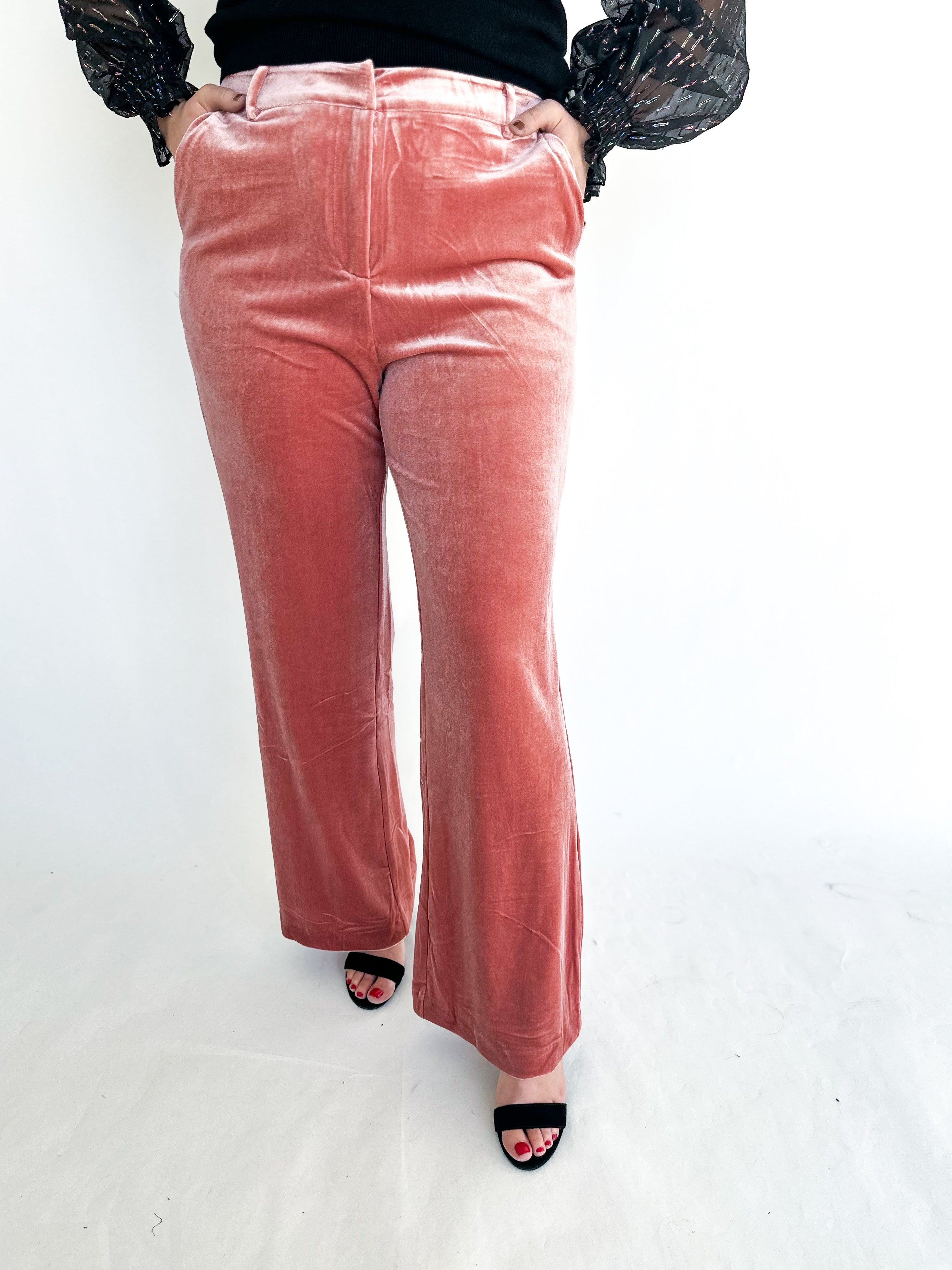 Rose Velvet Trousers-400 Pants-SKIES ARE BLUE-July & June Women's Fashion Boutique Located in San Antonio, Texas