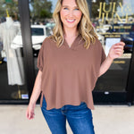 Closet Staple Collared Blouse - Mocha-200 Fashion Blouses-ENTRO-July & June Women's Fashion Boutique Located in San Antonio, Texas
