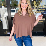 Closet Staple Collared Blouse - Mocha-200 Fashion Blouses-ENTRO-July & June Women's Fashion Boutique Located in San Antonio, Texas