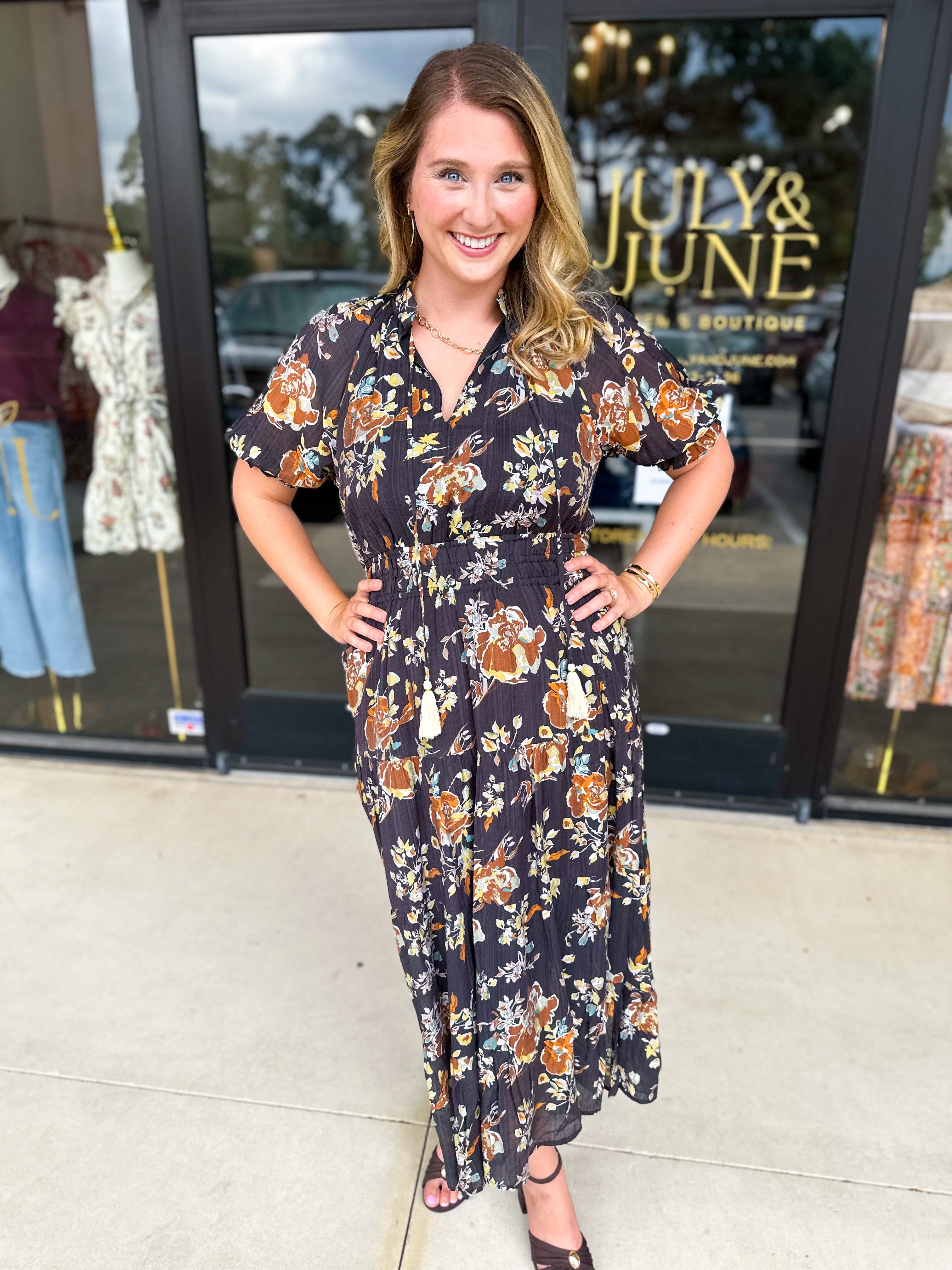 THML - Elise Garden Midi Dress-500 Midi-THML-July & June Women's Fashion Boutique Located in San Antonio, Texas