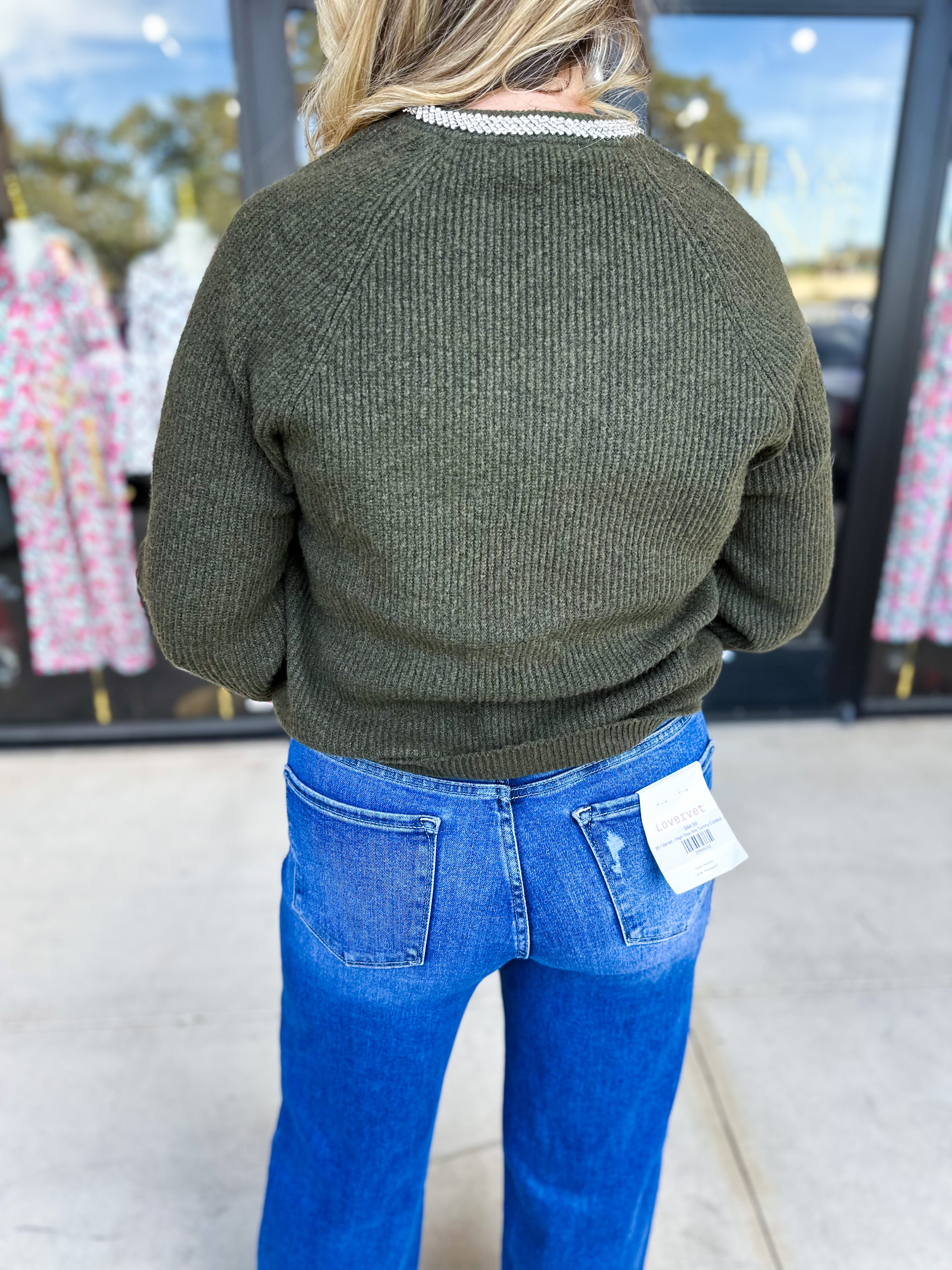 THML - The Chloe Rhinestone Detail Sweater-230 Sweaters/Cardis-THML-July & June Women's Fashion Boutique Located in San Antonio, Texas