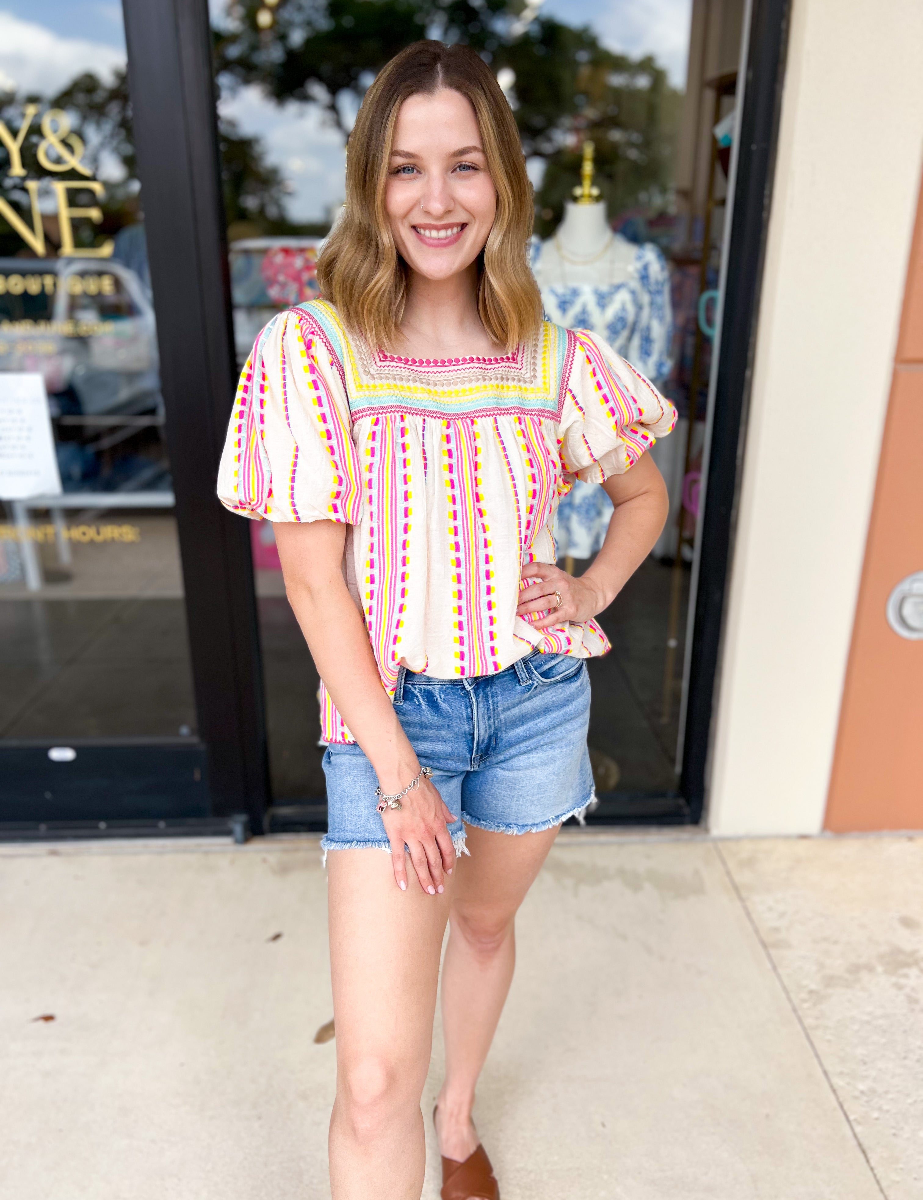 THML - Neon Fiesta Blouse-200 Fashion Blouses-THML-July & June Women's Fashion Boutique Located in San Antonio, Texas