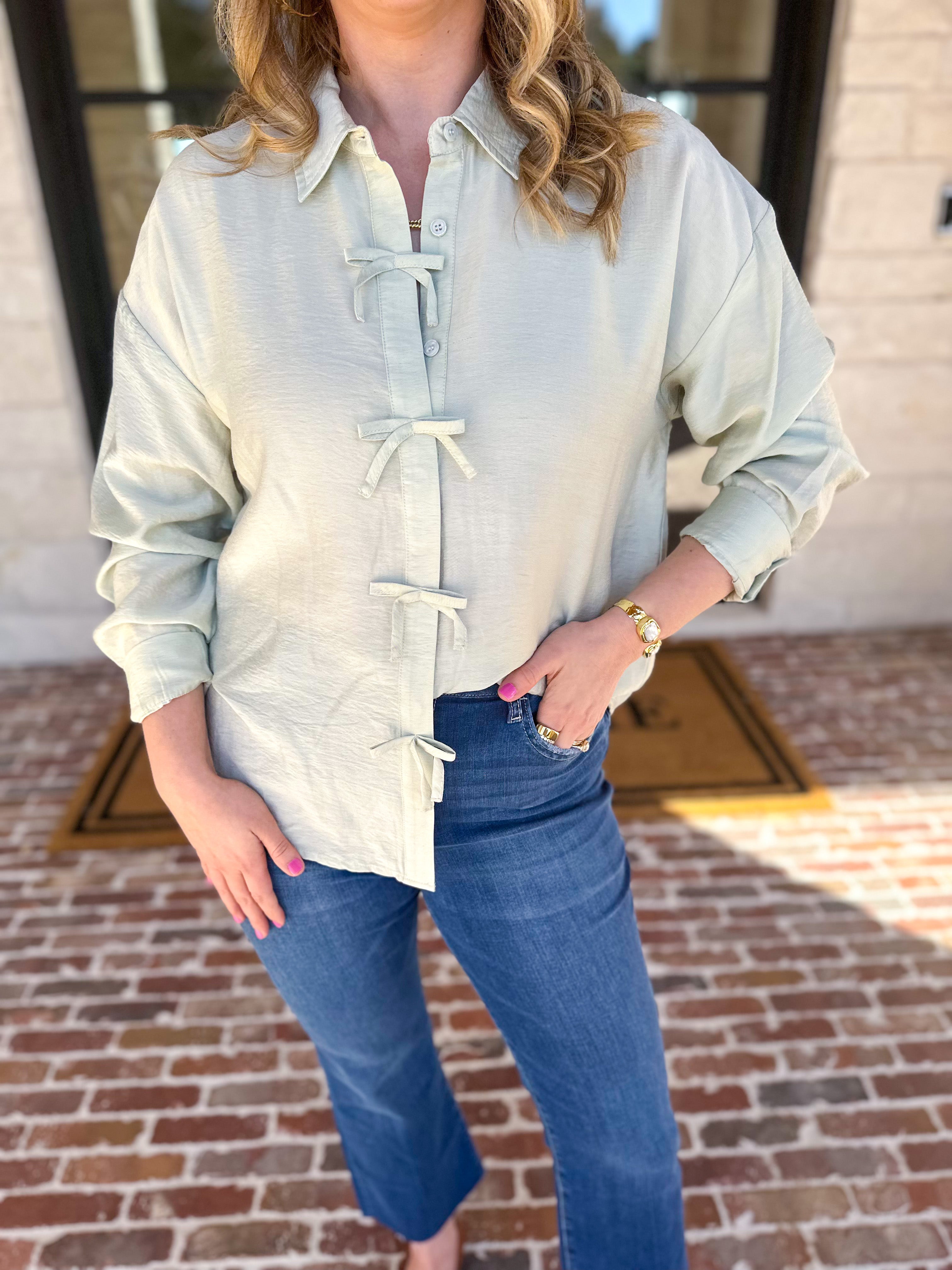 Bow Detailed Blouse - Mint-200 Fashion Blouses-IN FEBRUARY-July & June Women's Fashion Boutique Located in San Antonio, Texas