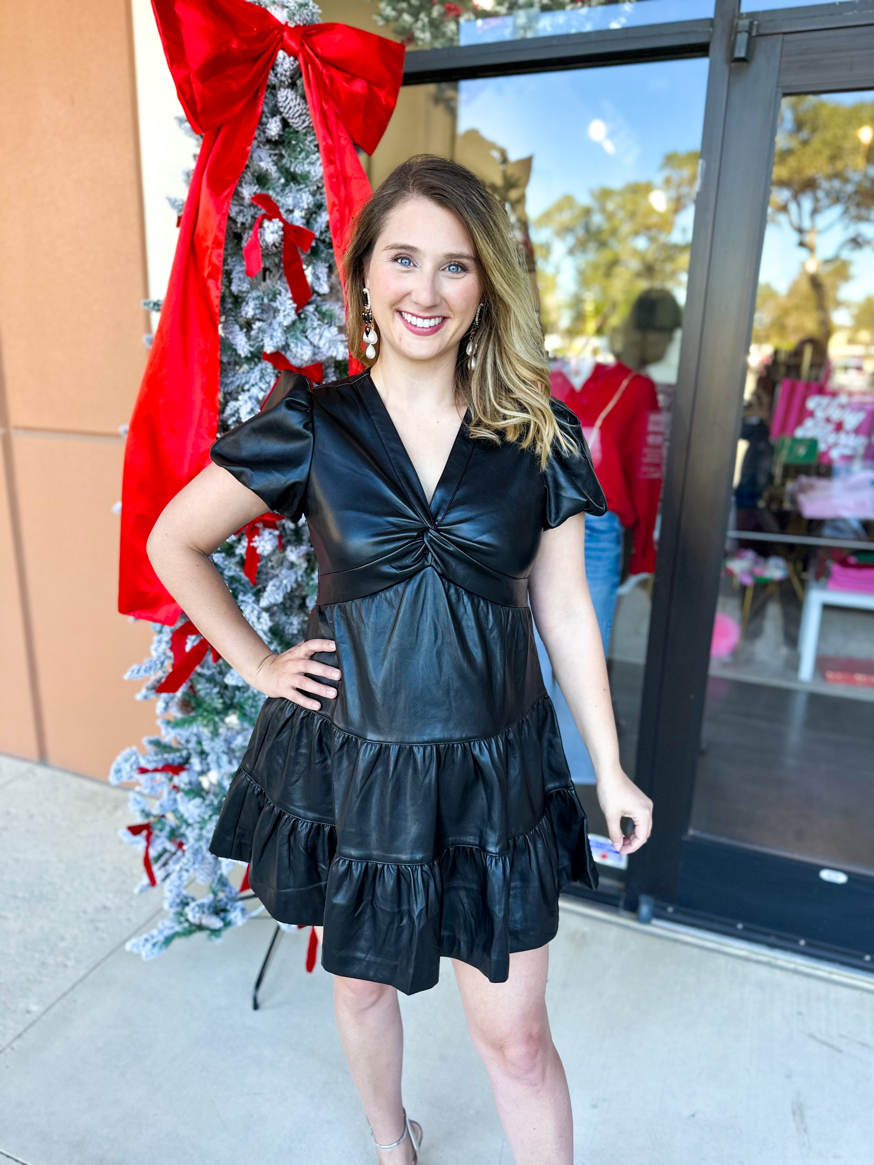 Talk of the Town Mini Dress - Black Faux Leather-510 Mini-SKIES ARE BLUE-July & June Women's Fashion Boutique Located in San Antonio, Texas