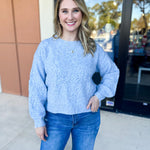 Heather Blue Floral Sweater-230 Sweaters/Cardis-ALLIE ROSE-July & June Women's Fashion Boutique Located in San Antonio, Texas