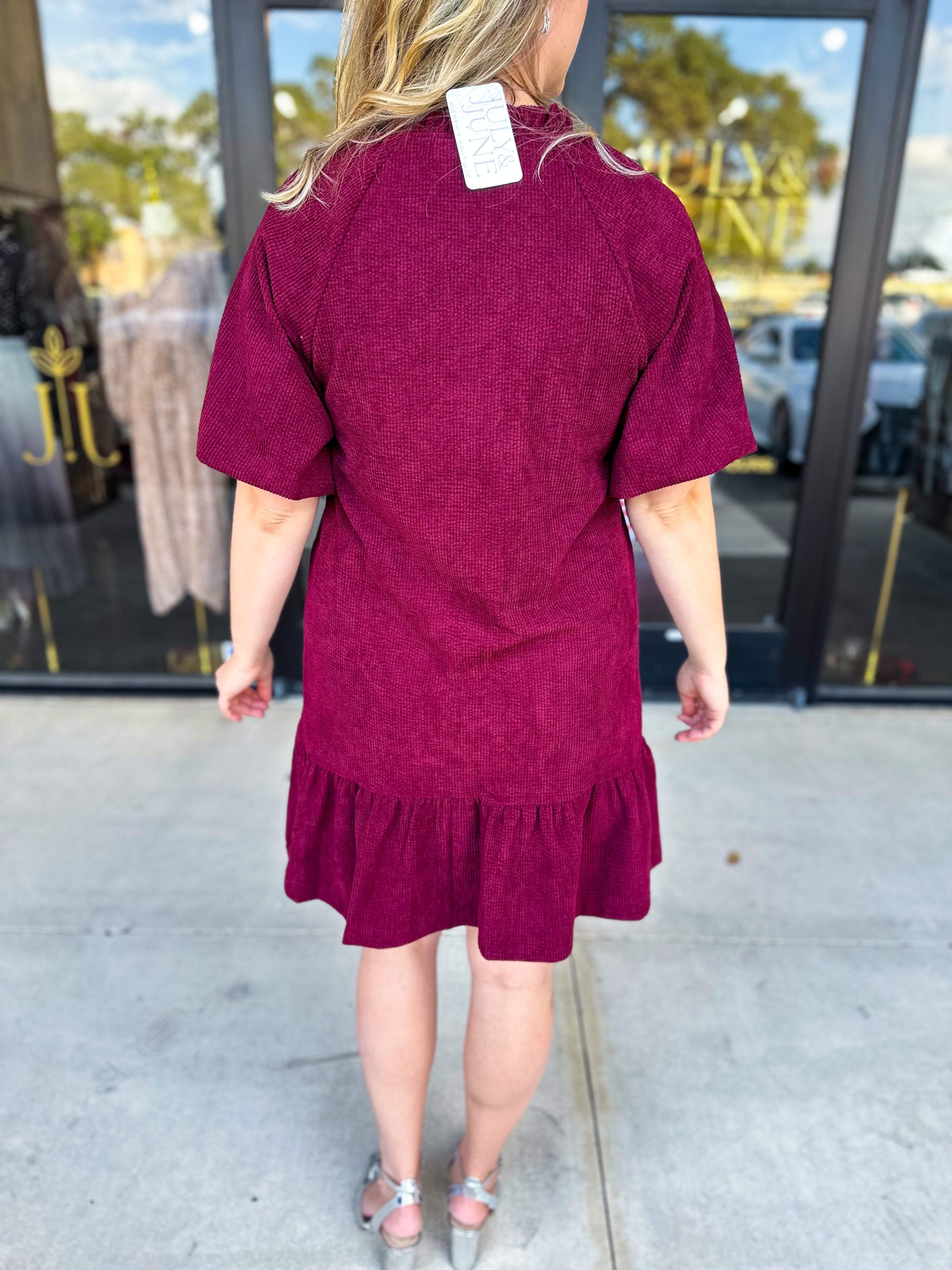 THML- Maroon Corduroy Mini Dress-510 Mini-THML-July & June Women's Fashion Boutique Located in San Antonio, Texas