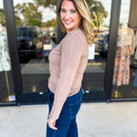 Long Sleeve Sweater Top - Mocha-230 Sweaters/Cardis-ENTRO-July & June Women's Fashion Boutique Located in San Antonio, Texas