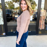 Long Sleeve Sweater Top - Mocha-230 Sweaters/Cardis-ENTRO-July & June Women's Fashion Boutique Located in San Antonio, Texas
