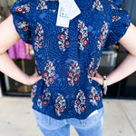 THML - Navy & Rust Blouse-200 Fashion Blouses-THML-July & June Women's Fashion Boutique Located in San Antonio, Texas