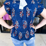 THML - Navy & Rust Blouse-200 Fashion Blouses-THML-July & June Women's Fashion Boutique Located in San Antonio, Texas