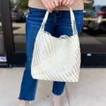 Ellery Mixed Woven Hobo Bag - Silver-130 ACCESSORIES-Moda Luxe-July & June Women's Fashion Boutique Located in San Antonio, Texas